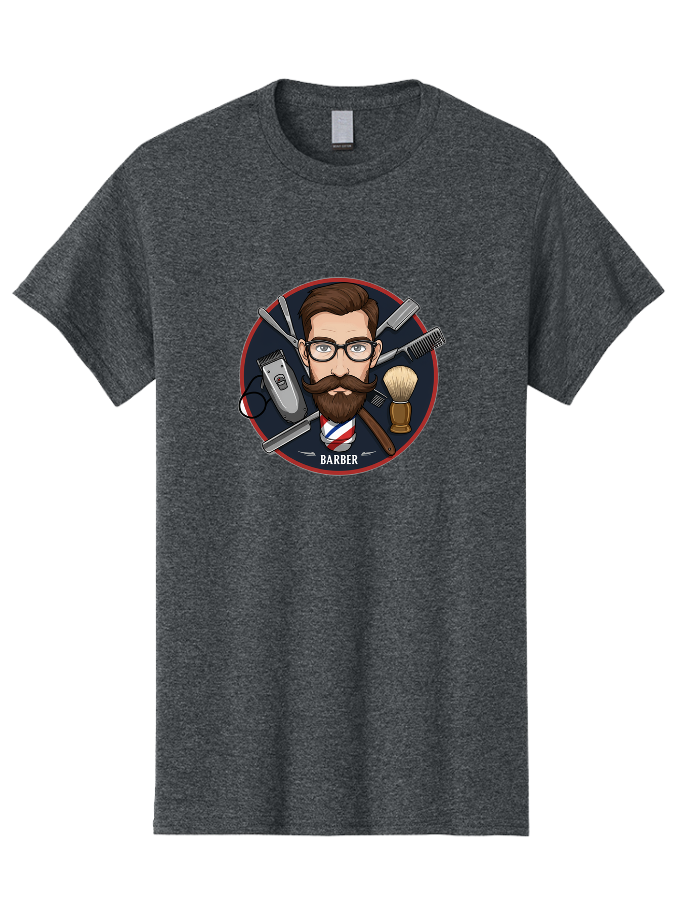 Barber-1 Men'S Graphic Tee, 100% Cotton, Comfortable Casual Summer Wear, Machine Washable, Barber Logo, Cartoon Barber, Grooming Tools, Hair Clippers, Straight Razor, Shaving Brush, Beard Care, Masculine Style, Vintage Barber Shop Bac598