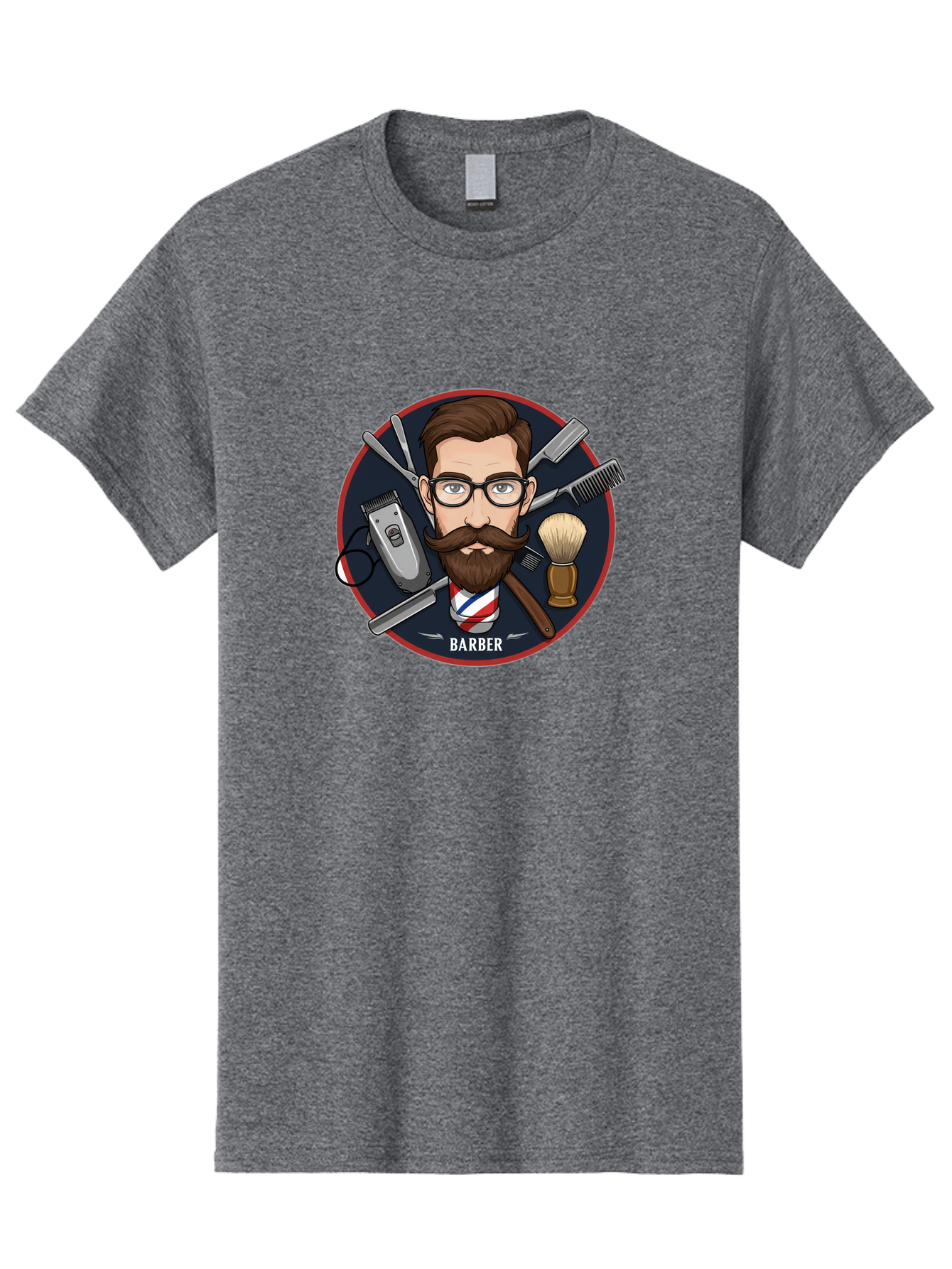 Barber-1 Men'S Graphic Tee, 100% Cotton, Comfortable Casual Summer Wear, Machine Washable, Barber Logo, Cartoon Barber, Grooming Tools, Hair Clippers, Straight Razor, Shaving Brush, Beard Care, Masculine Style, Vintage Barber Shop Bac598