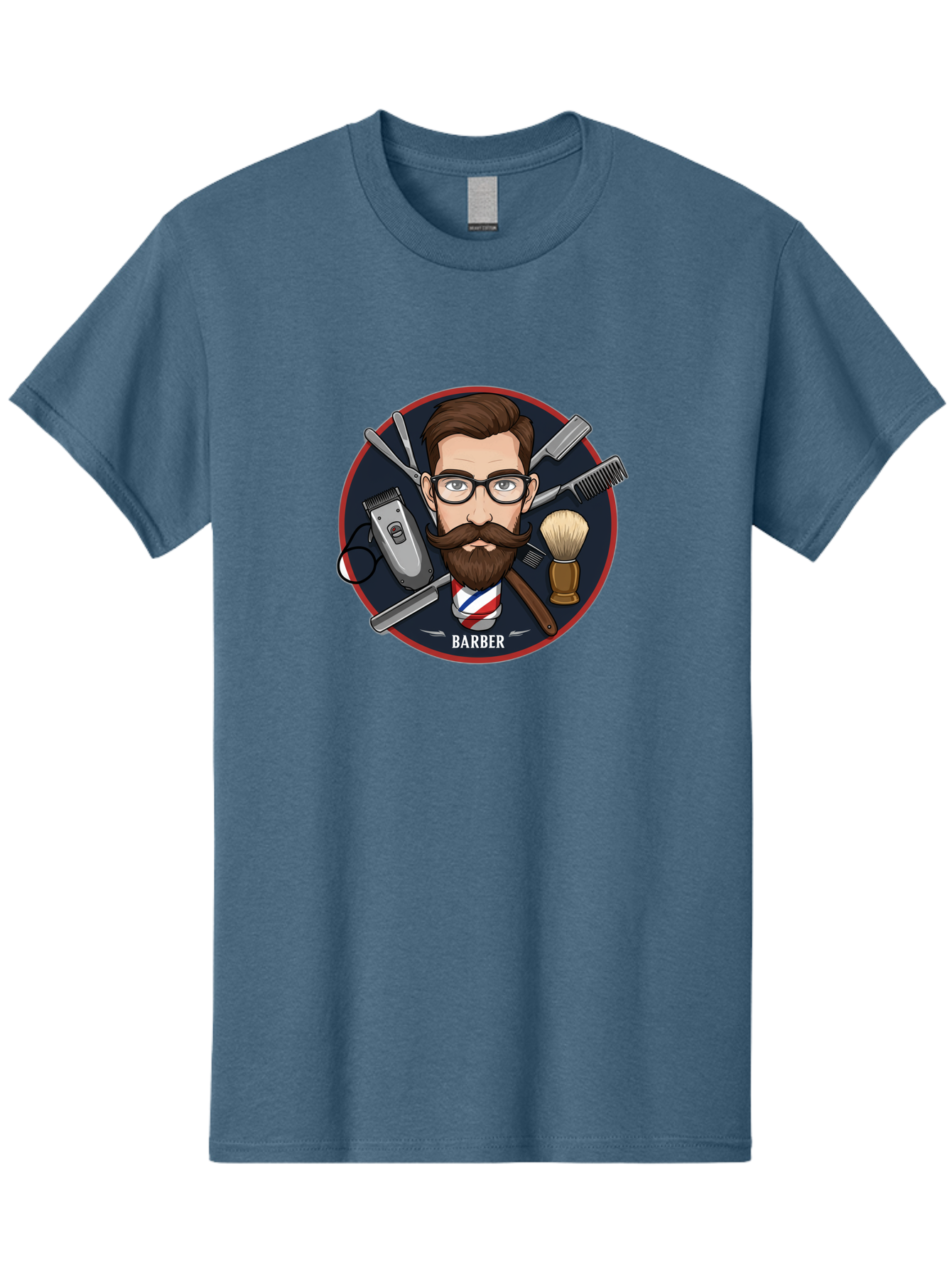 Barber-1 Men'S Graphic Tee, 100% Cotton, Comfortable Casual Summer Wear, Machine Washable, Barber Logo, Cartoon Barber, Grooming Tools, Hair Clippers, Straight Razor, Shaving Brush, Beard Care, Masculine Style, Vintage Barber Shop Bac598