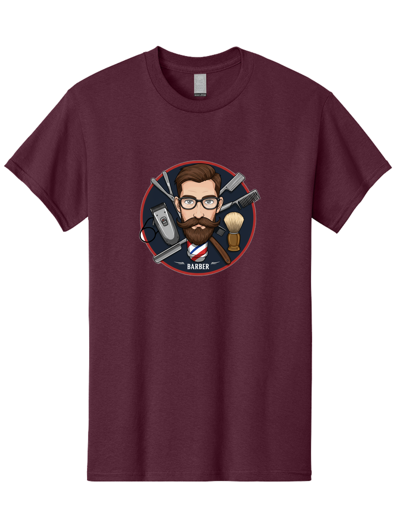 Barber-1 Men'S Graphic Tee, 100% Cotton, Comfortable Casual Summer Wear, Machine Washable, Barber Logo, Cartoon Barber, Grooming Tools, Hair Clippers, Straight Razor, Shaving Brush, Beard Care, Masculine Style, Vintage Barber Shop Bac598