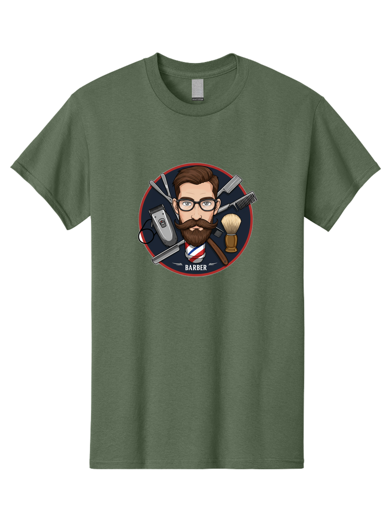 Barber-1 Men'S Graphic Tee, 100% Cotton, Comfortable Casual Summer Wear, Machine Washable, Barber Logo, Cartoon Barber, Grooming Tools, Hair Clippers, Straight Razor, Shaving Brush, Beard Care, Masculine Style, Vintage Barber Shop Bac598