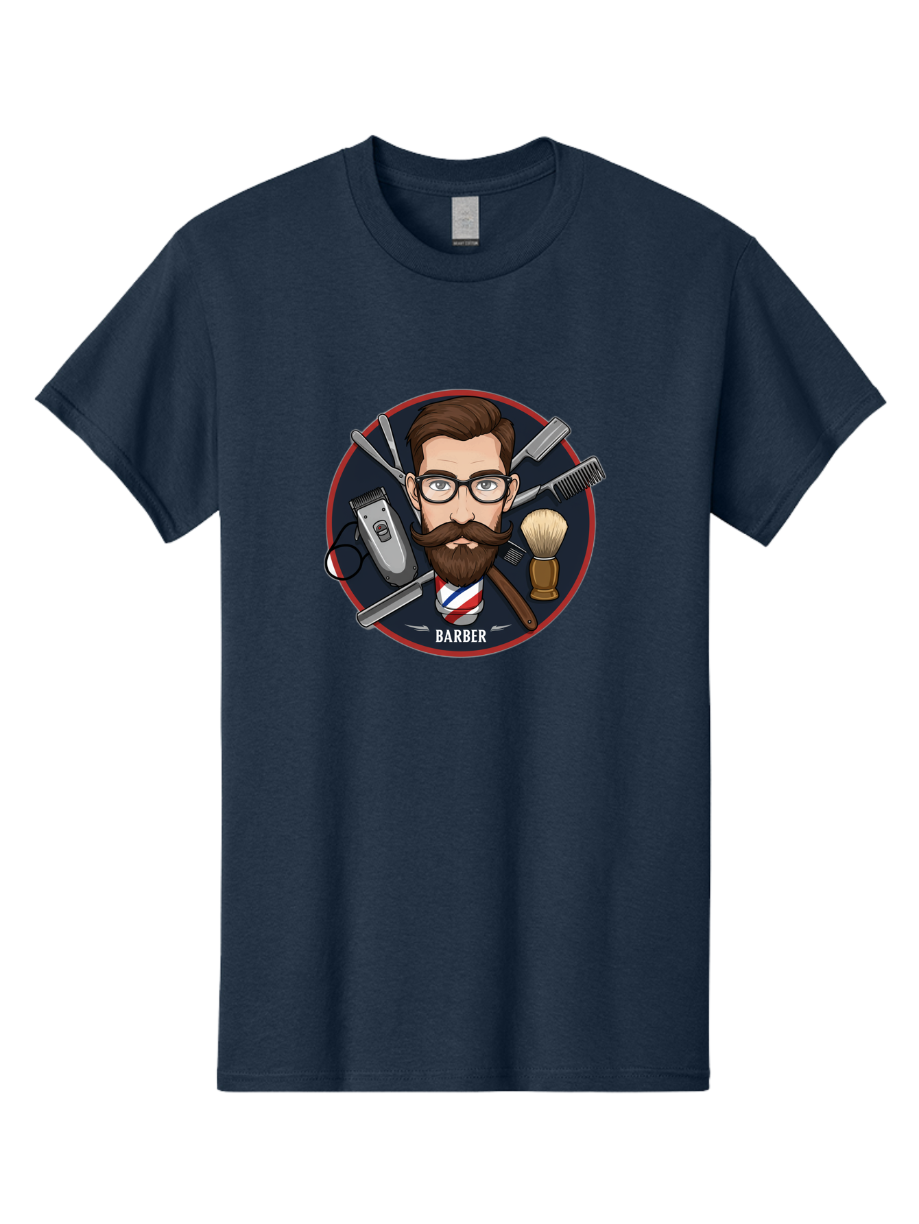 Barber-1 Men'S Graphic Tee, 100% Cotton, Comfortable Casual Summer Wear, Machine Washable, Barber Logo, Cartoon Barber, Grooming Tools, Hair Clippers, Straight Razor, Shaving Brush, Beard Care, Masculine Style, Vintage Barber Shop Bac598