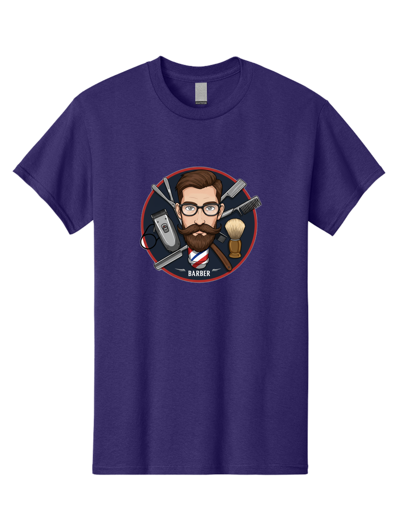 Barber-1 Men'S Graphic Tee, 100% Cotton, Comfortable Casual Summer Wear, Machine Washable, Barber Logo, Cartoon Barber, Grooming Tools, Hair Clippers, Straight Razor, Shaving Brush, Beard Care, Masculine Style, Vintage Barber Shop Bac598