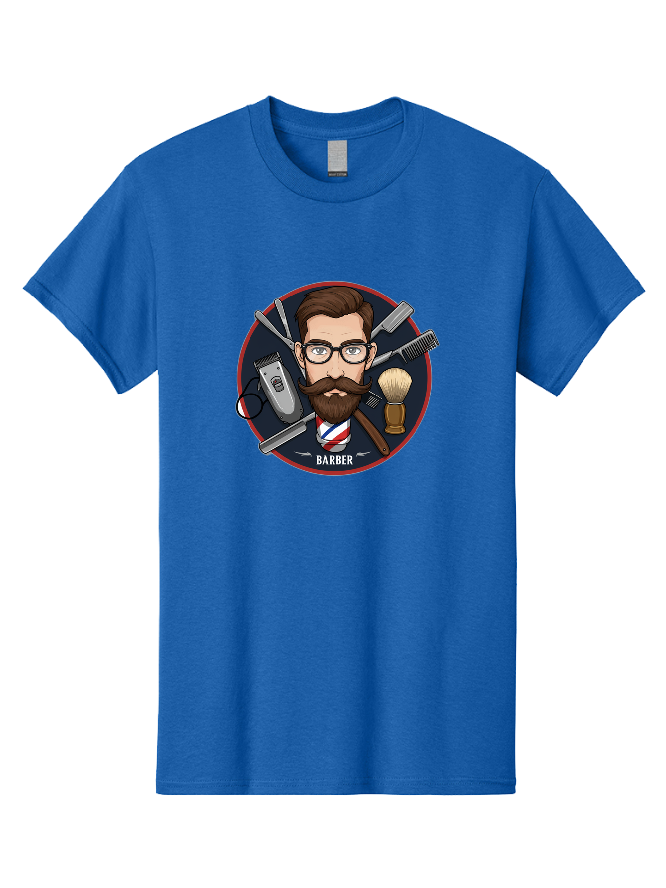 Barber-1 Men'S Graphic Tee, 100% Cotton, Comfortable Casual Summer Wear, Machine Washable, Barber Logo, Cartoon Barber, Grooming Tools, Hair Clippers, Straight Razor, Shaving Brush, Beard Care, Masculine Style, Vintage Barber Shop Bac598