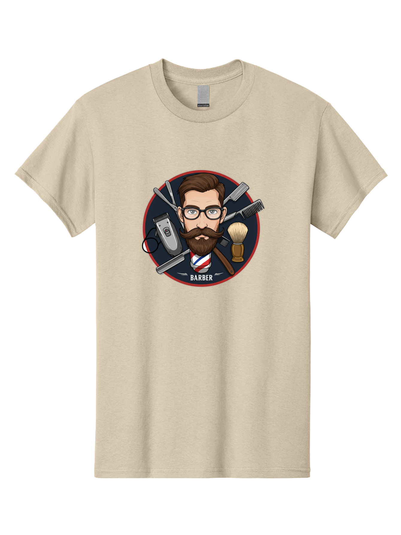 Barber-1 Men'S Graphic Tee, 100% Cotton, Comfortable Casual Summer Wear, Machine Washable, Barber Logo, Cartoon Barber, Grooming Tools, Hair Clippers, Straight Razor, Shaving Brush, Beard Care, Masculine Style, Vintage Barber Shop Bac598