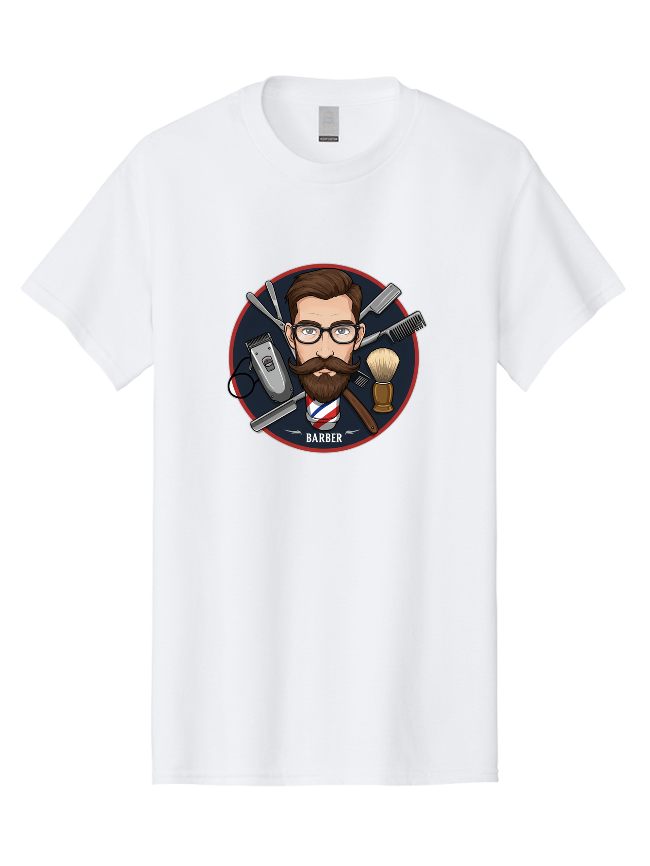 Barber-1 Men'S Graphic Tee, 100% Cotton, Comfortable Casual Summer Wear, Machine Washable, Barber Logo, Cartoon Barber, Grooming Tools, Hair Clippers, Straight Razor, Shaving Brush, Beard Care, Masculine Style, Vintage Barber Shop Bac598