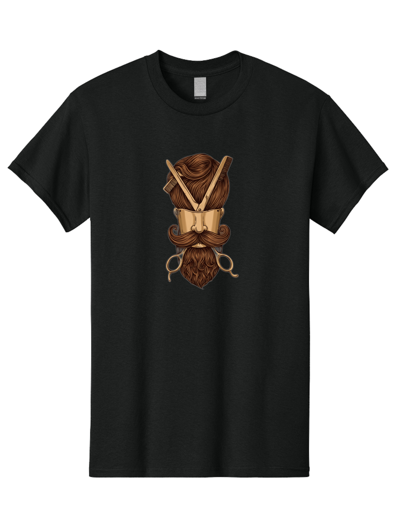 Barber-Art Men'S Graphic Tee, 100% Cotton, Comfortable Casual Summer Wear, Machine Washable, Barber Shop Logo, Men'S Grooming, Mustache, Beard, Haircut, Scissors, Comb, Vintage Style, Barber Tools, Classic Design Bac599