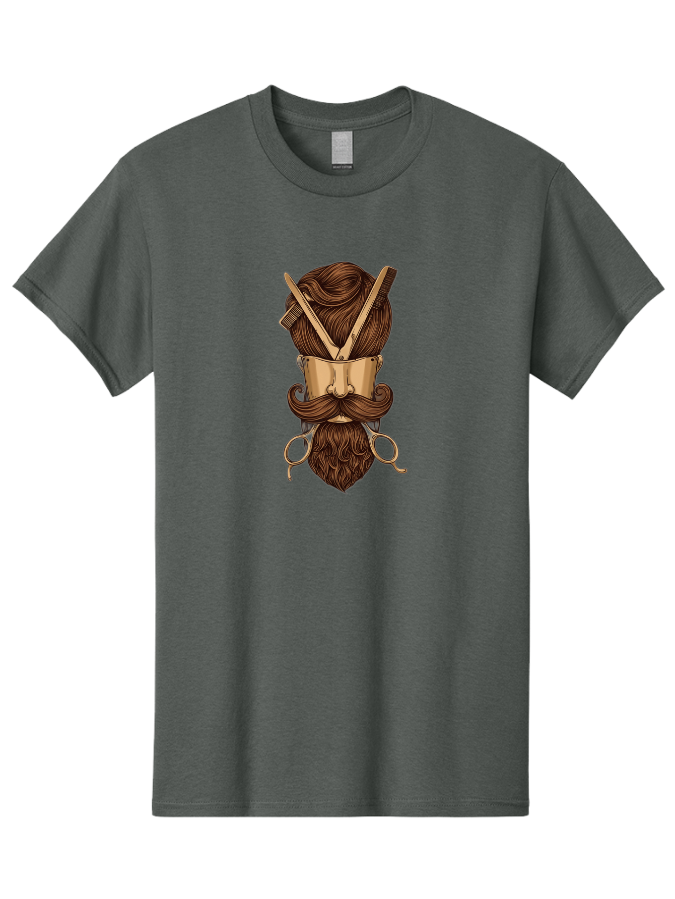 Barber-Art Men'S Graphic Tee, 100% Cotton, Comfortable Casual Summer Wear, Machine Washable, Barber Shop Logo, Men'S Grooming, Mustache, Beard, Haircut, Scissors, Comb, Vintage Style, Barber Tools, Classic Design Bac599