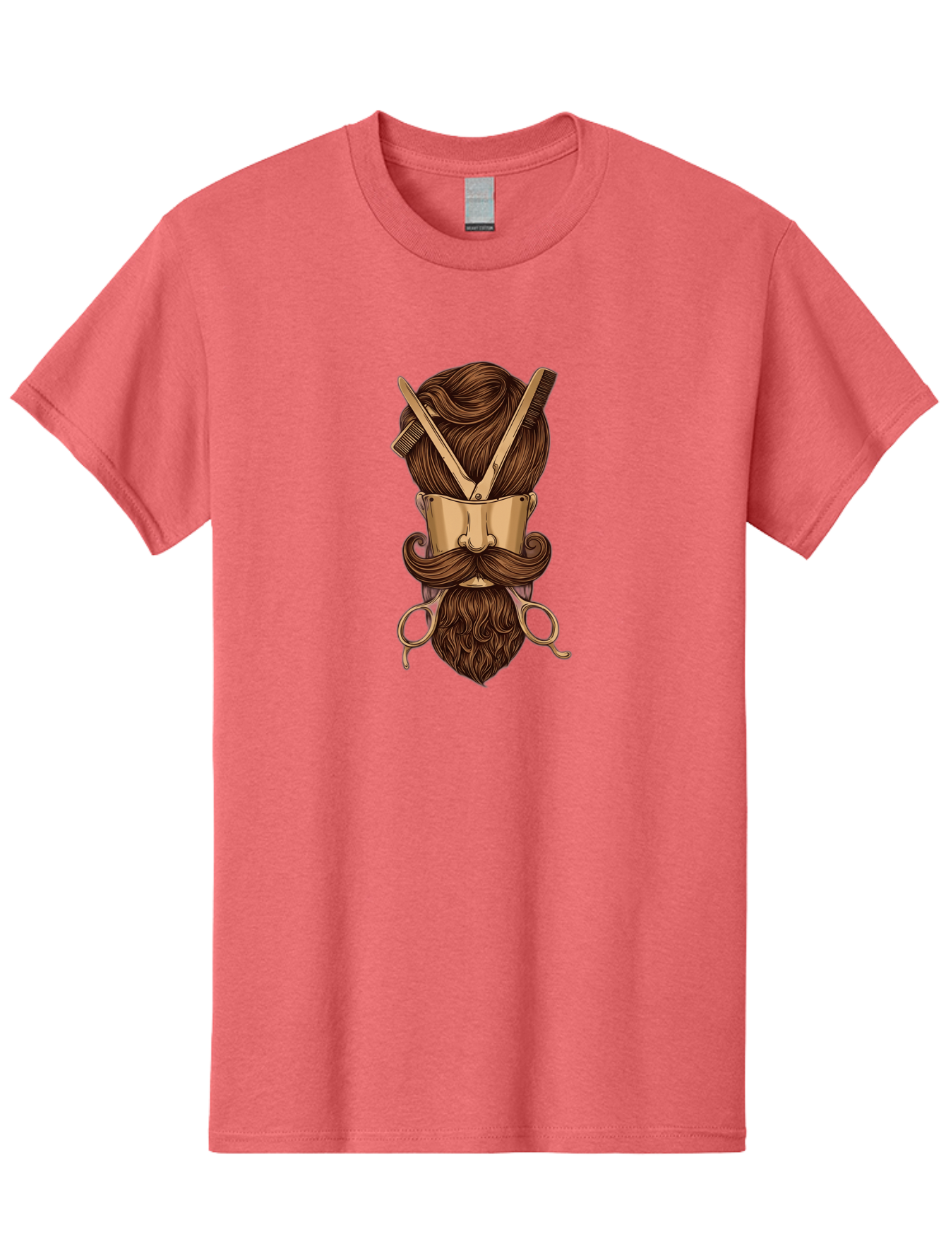 Barber-Art Men'S Graphic Tee, 100% Cotton, Comfortable Casual Summer Wear, Machine Washable, Barber Shop Logo, Men'S Grooming, Mustache, Beard, Haircut, Scissors, Comb, Vintage Style, Barber Tools, Classic Design Bac599