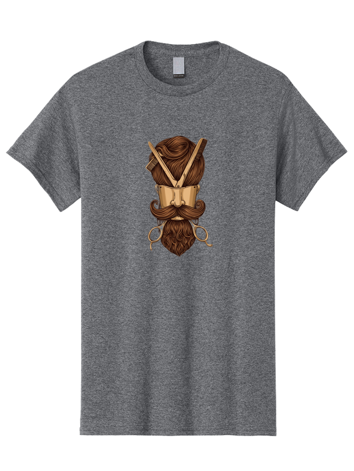 Barber-Art Men'S Graphic Tee, 100% Cotton, Comfortable Casual Summer Wear, Machine Washable, Barber Shop Logo, Men'S Grooming, Mustache, Beard, Haircut, Scissors, Comb, Vintage Style, Barber Tools, Classic Design Bac599