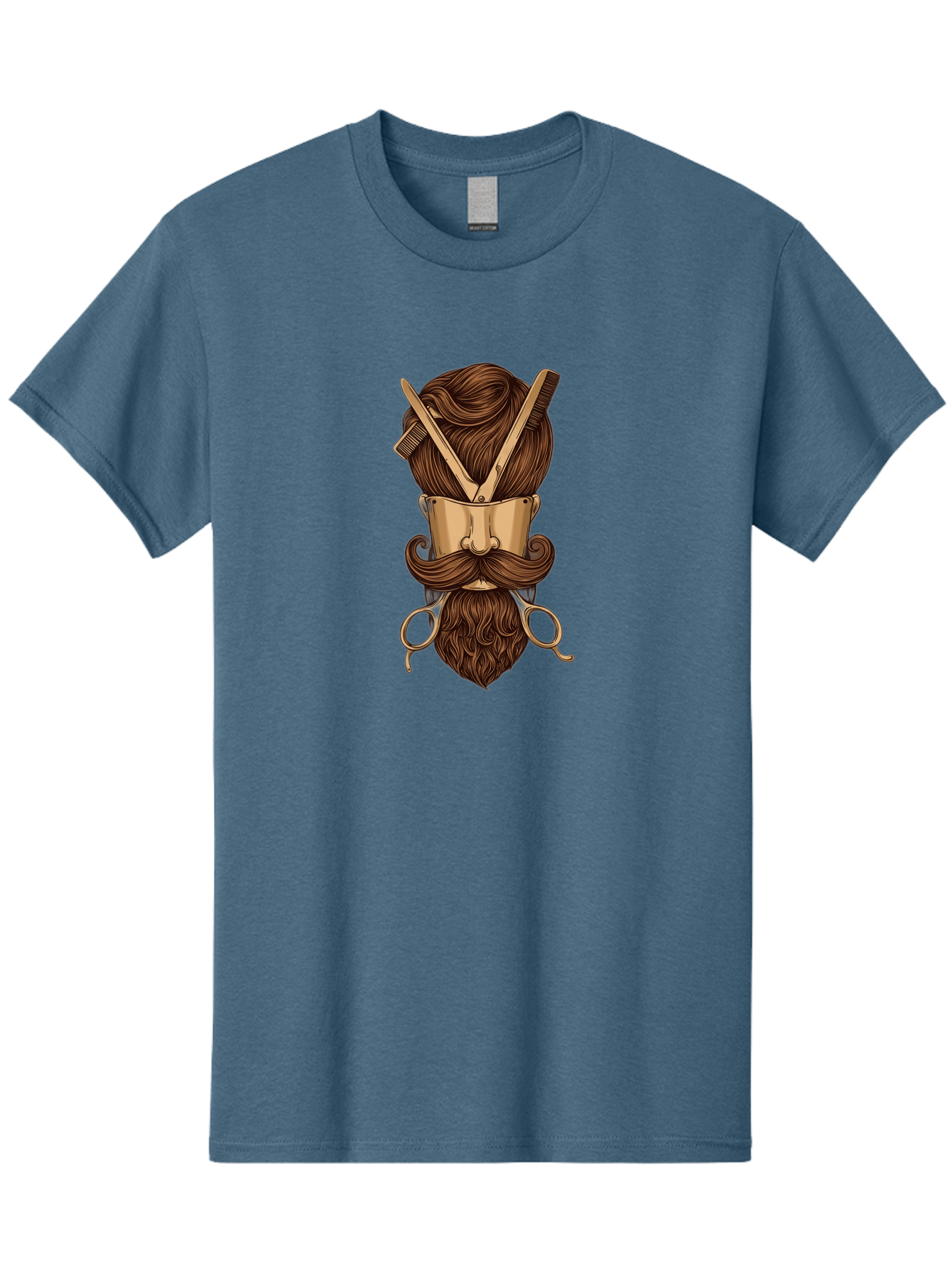 Barber-Art Men'S Graphic Tee, 100% Cotton, Comfortable Casual Summer Wear, Machine Washable, Barber Shop Logo, Men'S Grooming, Mustache, Beard, Haircut, Scissors, Comb, Vintage Style, Barber Tools, Classic Design Bac599