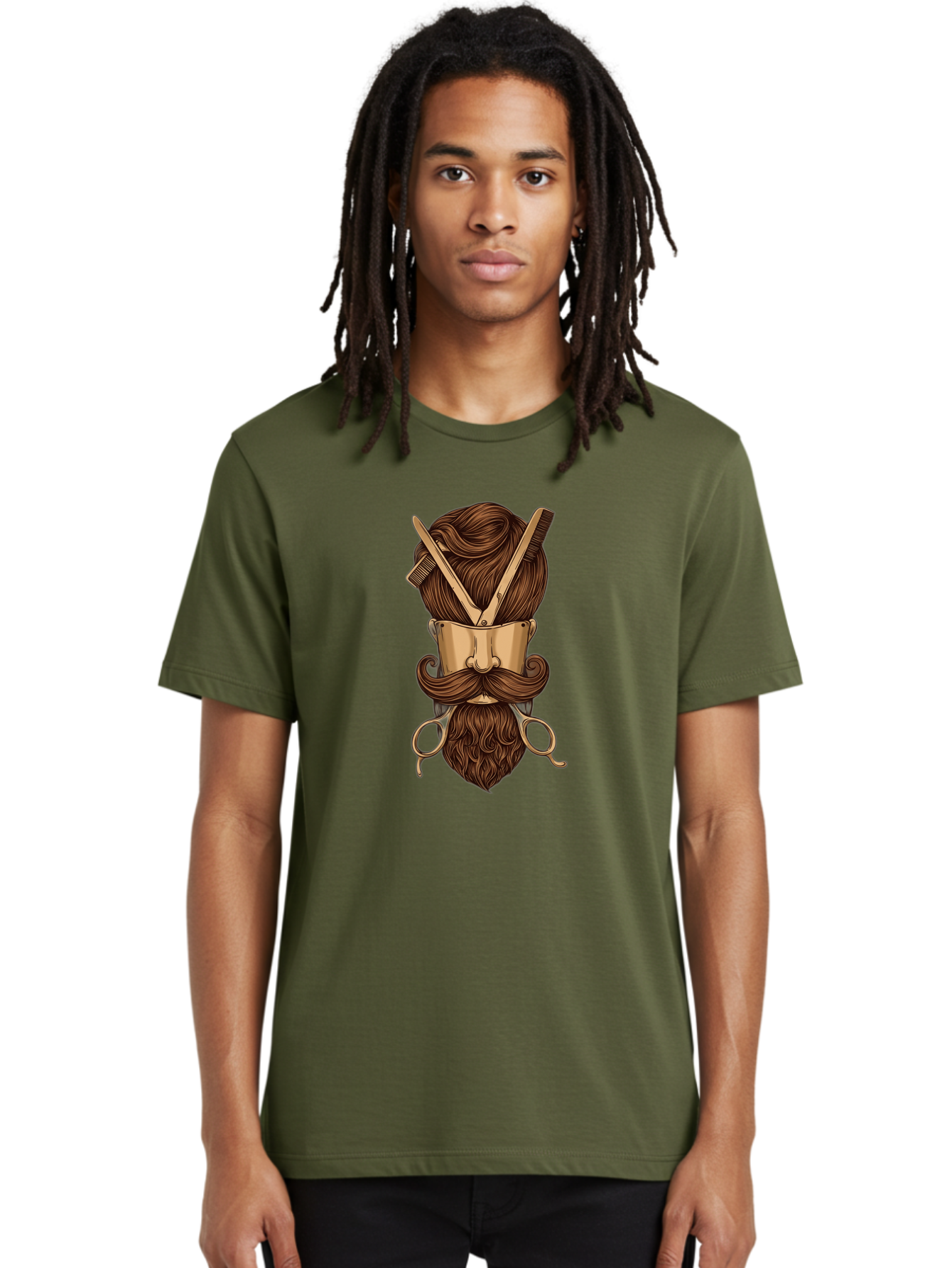 Barber-Art Men'S Graphic Tee, 100% Cotton, Comfortable Casual Summer Wear, Machine Washable, Barber Shop Logo, Men'S Grooming, Mustache, Beard, Haircut, Scissors, Comb, Vintage Style, Barber Tools, Classic Design Bac599
