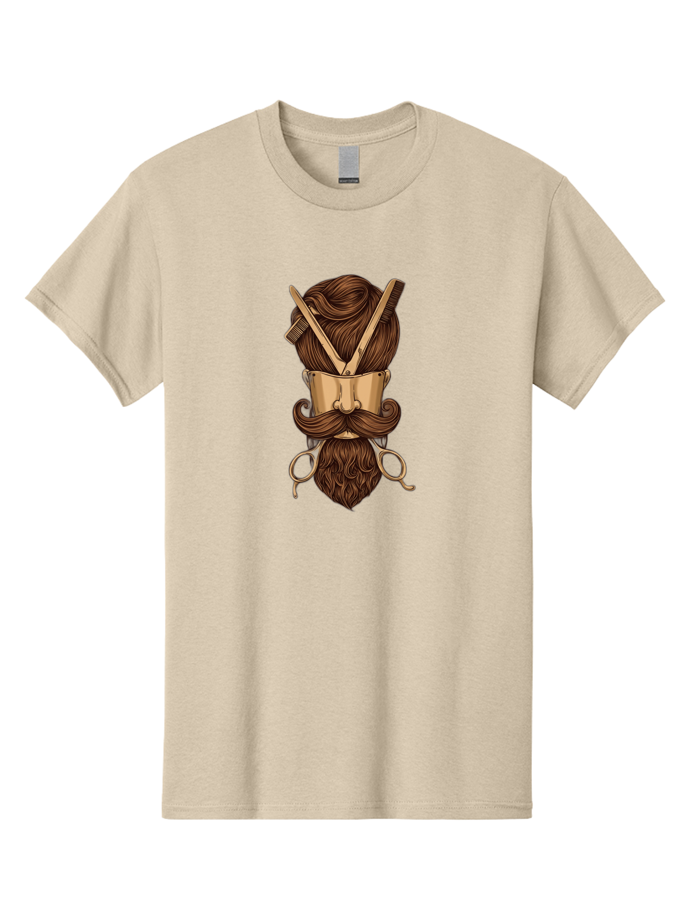 Barber-Art Men'S Graphic Tee, 100% Cotton, Comfortable Casual Summer Wear, Machine Washable, Barber Shop Logo, Men'S Grooming, Mustache, Beard, Haircut, Scissors, Comb, Vintage Style, Barber Tools, Classic Design Bac599