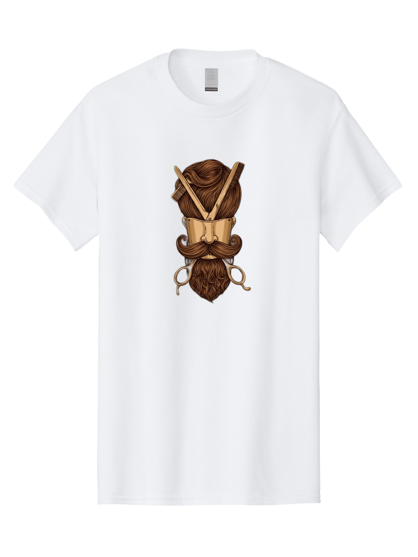 Barber-Art Men'S Graphic Tee, 100% Cotton, Comfortable Casual Summer Wear, Machine Washable, Barber Shop Logo, Men'S Grooming, Mustache, Beard, Haircut, Scissors, Comb, Vintage Style, Barber Tools, Classic Design Bac599