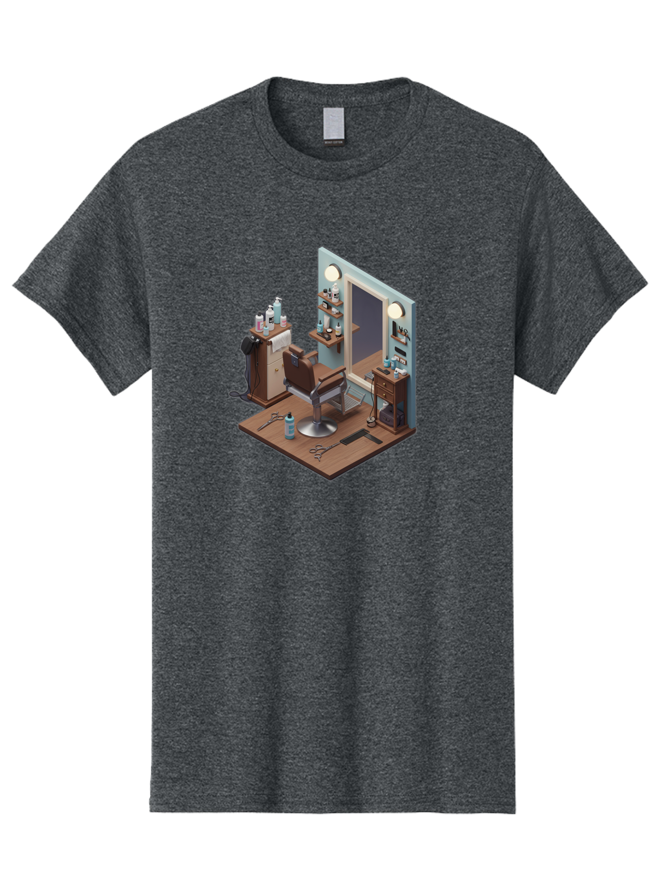 Barber-Chair-Station Men'S Graphic Tee, 100% Cotton, Comfortable Casual Summer Wear, Machine Washable, Barber Chair, Hair Cutting Tools, Grooming Products, Salon Equipment, Stylish Haircut, Modern Barbershop, Grooming Accessories, Bac600