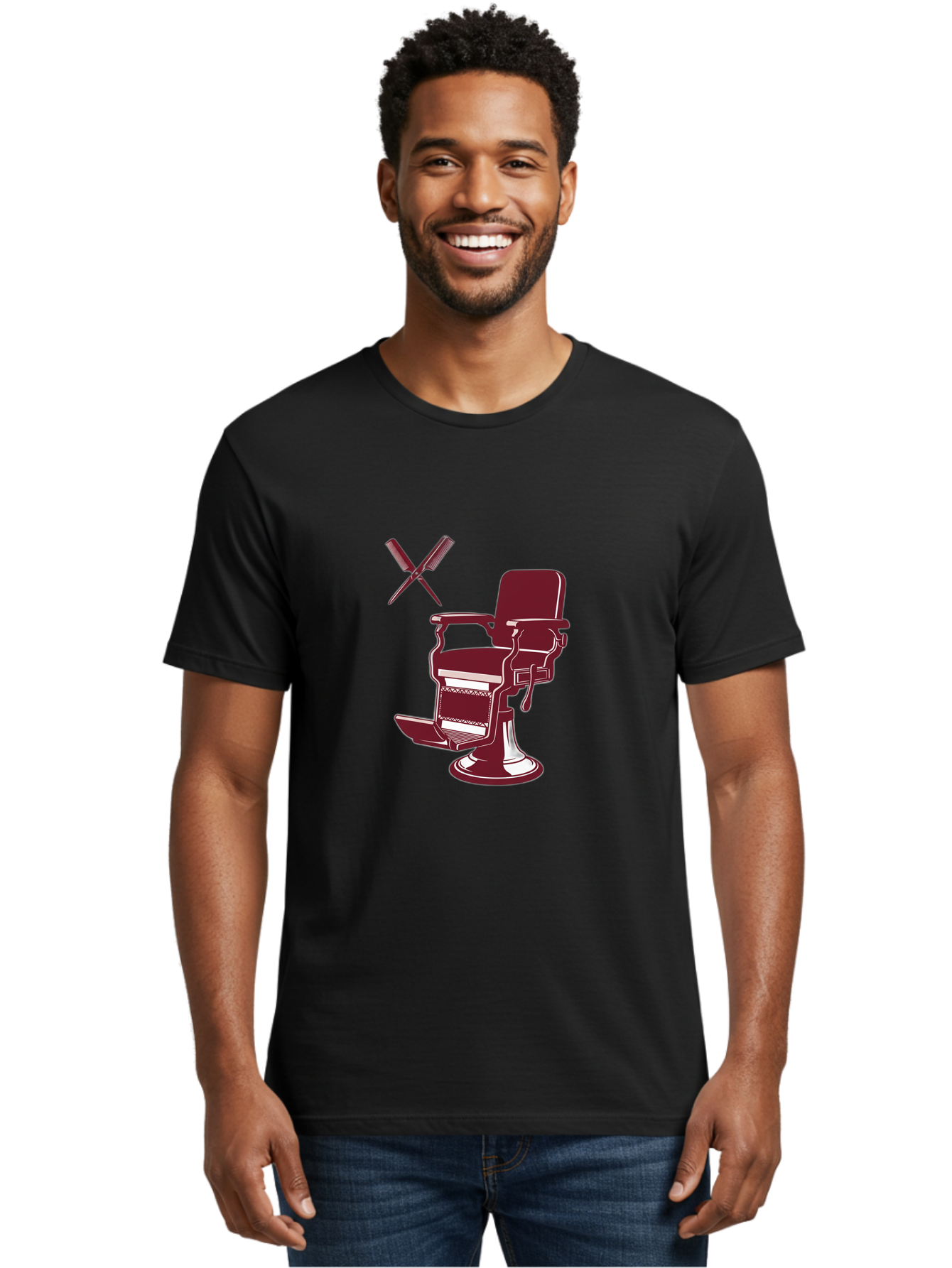 Barber-Chair Men'S Graphic Tee, 100% Cotton, Comfortable Casual Summer Wear, Machine Washable, Vintage Barber Chair, Retro Grooming, Classic Barber Shop, Barber Equipment, Haircutting Tools, Traditional Shaving, Iconic Barber Symbols, Bac601