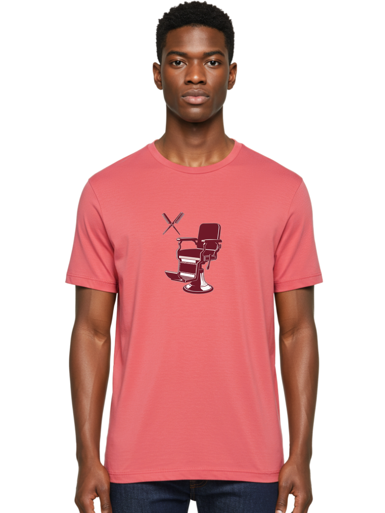 Barber-Chair Men'S Graphic Tee, 100% Cotton, Comfortable Casual Summer Wear, Machine Washable, Vintage Barber Chair, Retro Grooming, Classic Barber Shop, Barber Equipment, Haircutting Tools, Traditional Shaving, Iconic Barber Symbols, Bac601