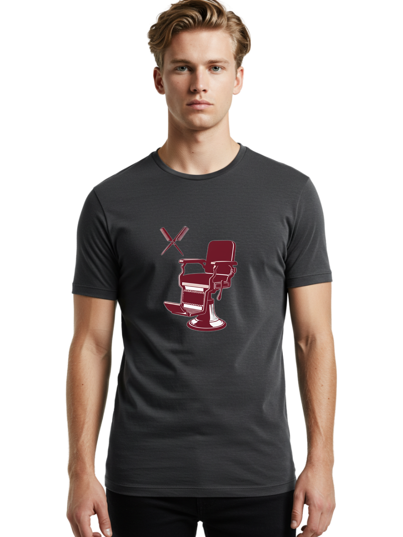 Barber-Chair Men'S Graphic Tee, 100% Cotton, Comfortable Casual Summer Wear, Machine Washable, Vintage Barber Chair, Retro Grooming, Classic Barber Shop, Barber Equipment, Haircutting Tools, Traditional Shaving, Iconic Barber Symbols, Bac601
