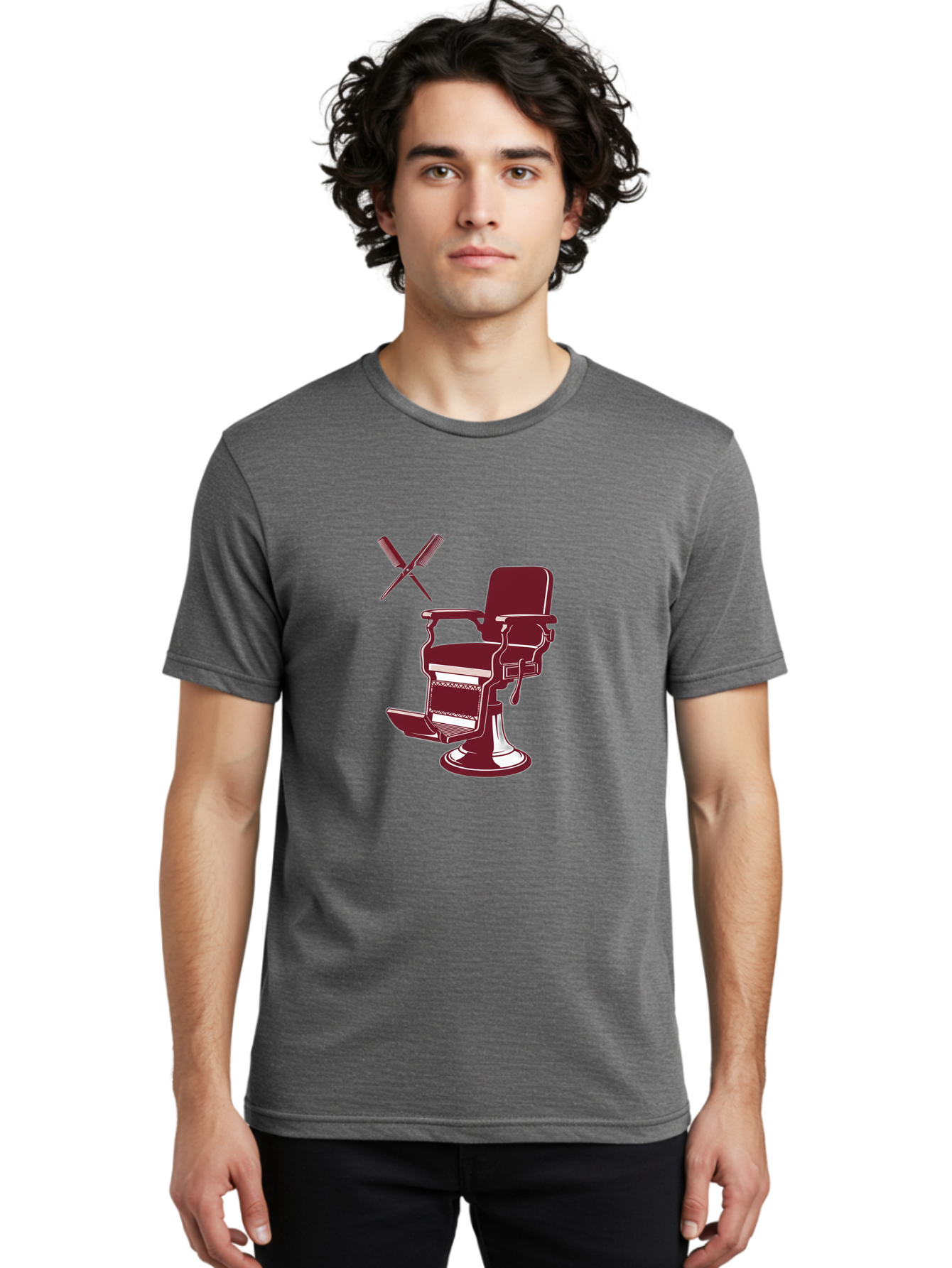 Barber-Chair Men'S Graphic Tee, 100% Cotton, Comfortable Casual Summer Wear, Machine Washable, Vintage Barber Chair, Retro Grooming, Classic Barber Shop, Barber Equipment, Haircutting Tools, Traditional Shaving, Iconic Barber Symbols, Bac601
