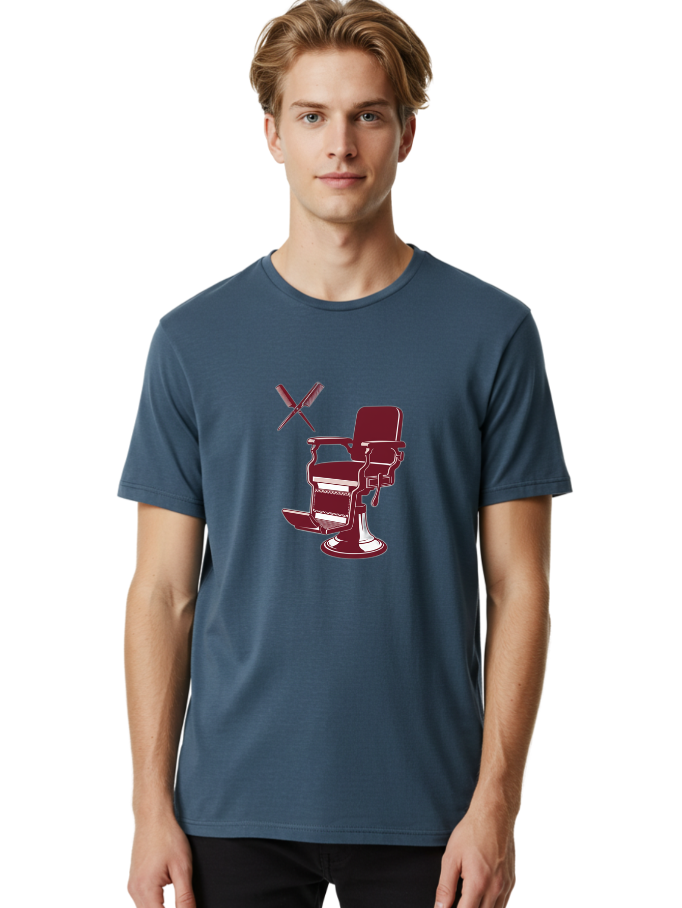 Barber-Chair Men'S Graphic Tee, 100% Cotton, Comfortable Casual Summer Wear, Machine Washable, Vintage Barber Chair, Retro Grooming, Classic Barber Shop, Barber Equipment, Haircutting Tools, Traditional Shaving, Iconic Barber Symbols, Bac601