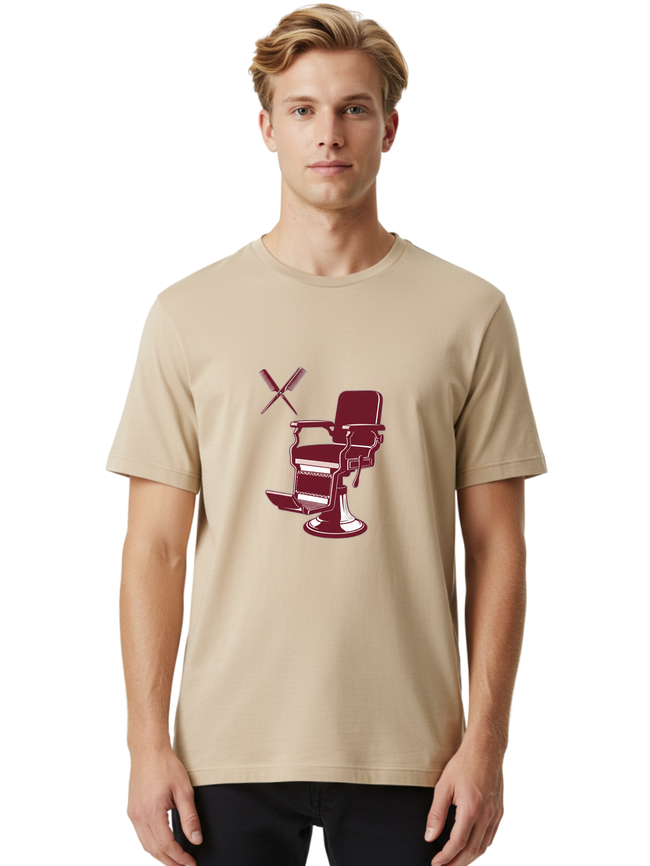 Barber-Chair Men'S Graphic Tee, 100% Cotton, Comfortable Casual Summer Wear, Machine Washable, Vintage Barber Chair, Retro Grooming, Classic Barber Shop, Barber Equipment, Haircutting Tools, Traditional Shaving, Iconic Barber Symbols, Bac601