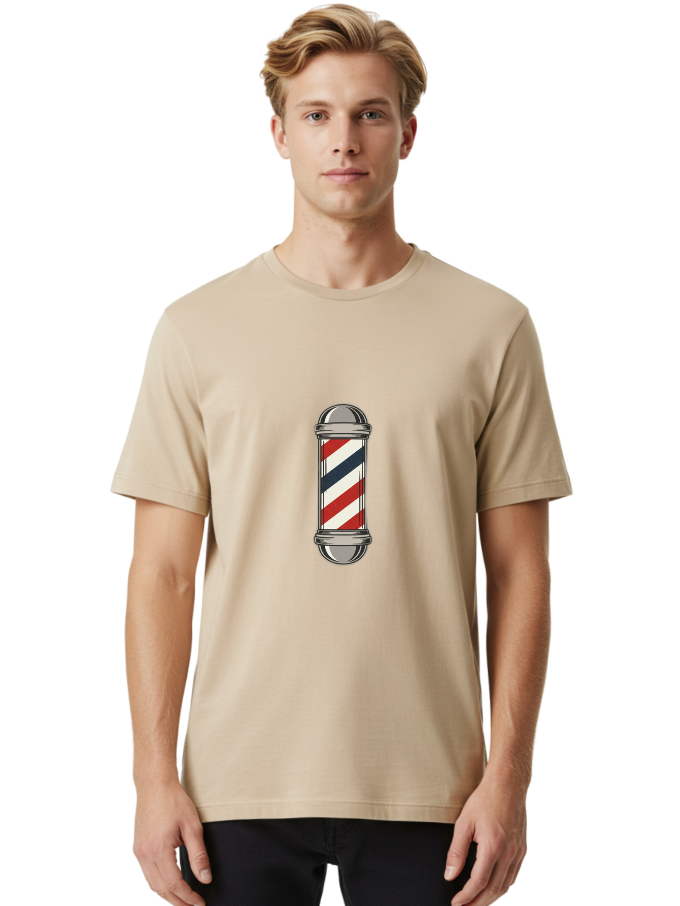 Barber-Pole-1 Men'S Graphic Tee, 100% Cotton, Comfortable Casual Summer Wear, Machine Washable, Barber Pole Sign, Red White And Blue Stripes, Classic Barber Symbol, Vintage Barbershop Icon, Traditional Barber Pole Design, Barber Shop Signage Bac603