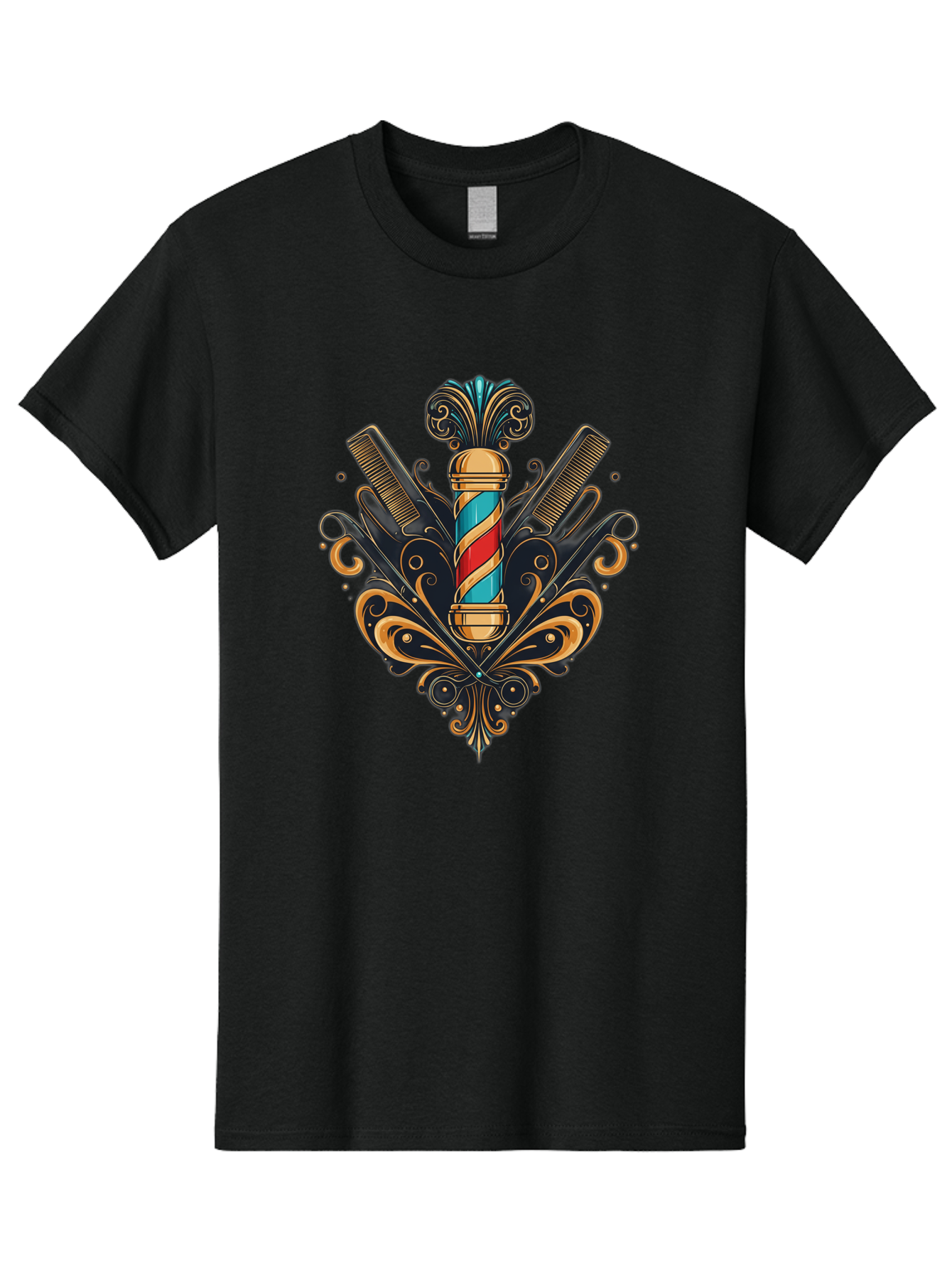 Barber-Pole-2 Men'S Graphic Tee, 100% Cotton, Comfortable Casual Summer Wear, Machine Washable, Barber Pole, Vintage Barber Shop, Grooming Tools, Ornate Design, Classic Barber, Straight Razors, Combs, Scissors, Barber Equipment, Bac604