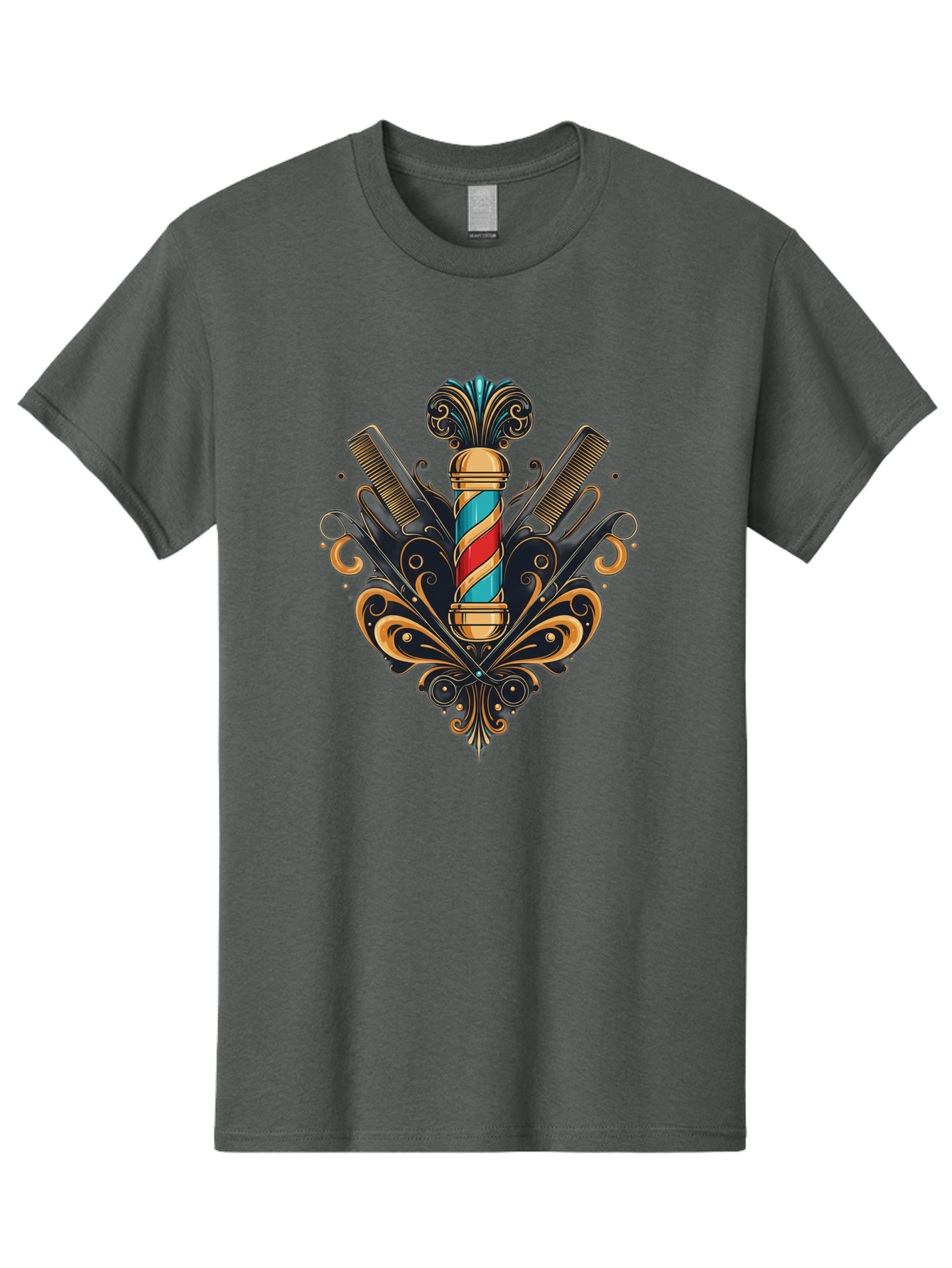 Barber-Pole-2 Men'S Graphic Tee, 100% Cotton, Comfortable Casual Summer Wear, Machine Washable, Barber Pole, Vintage Barber Shop, Grooming Tools, Ornate Design, Classic Barber, Straight Razors, Combs, Scissors, Barber Equipment, Bac604