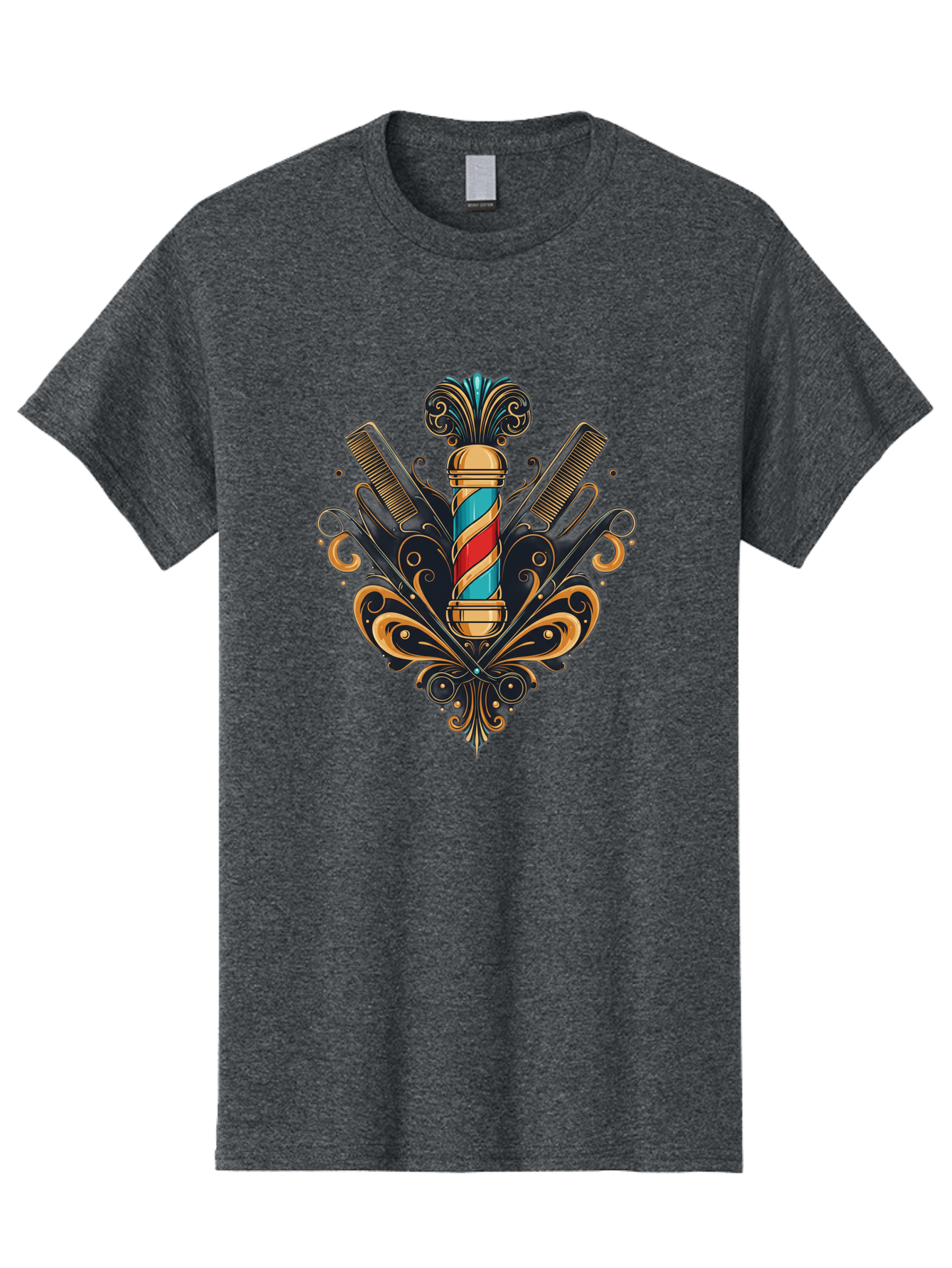 Barber-Pole-2 Men'S Graphic Tee, 100% Cotton, Comfortable Casual Summer Wear, Machine Washable, Barber Pole, Vintage Barber Shop, Grooming Tools, Ornate Design, Classic Barber, Straight Razors, Combs, Scissors, Barber Equipment, Bac604