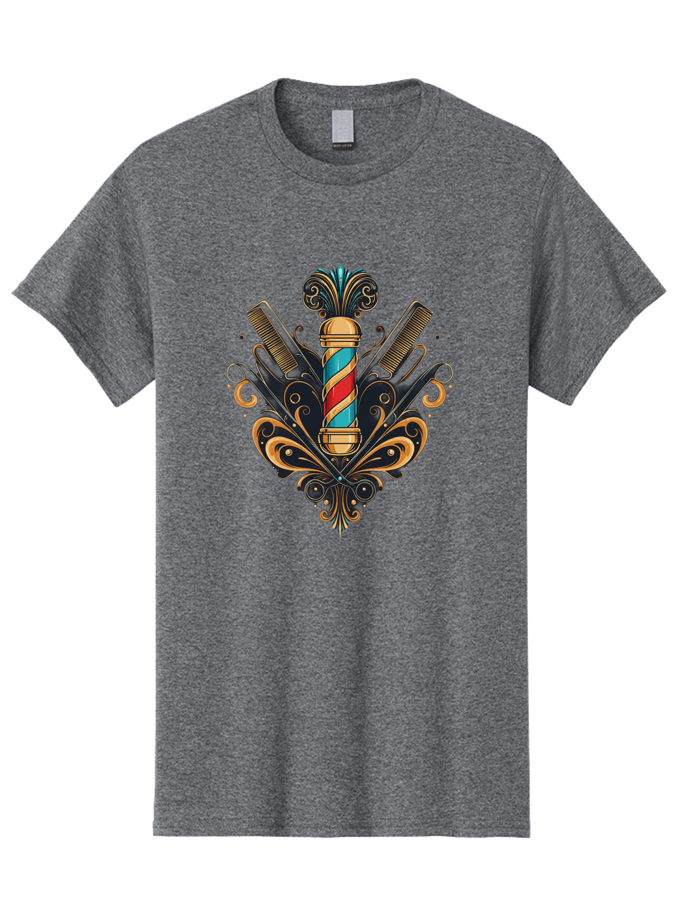 Barber-Pole-2 Men'S Graphic Tee, 100% Cotton, Comfortable Casual Summer Wear, Machine Washable, Barber Pole, Vintage Barber Shop, Grooming Tools, Ornate Design, Classic Barber, Straight Razors, Combs, Scissors, Barber Equipment, Bac604