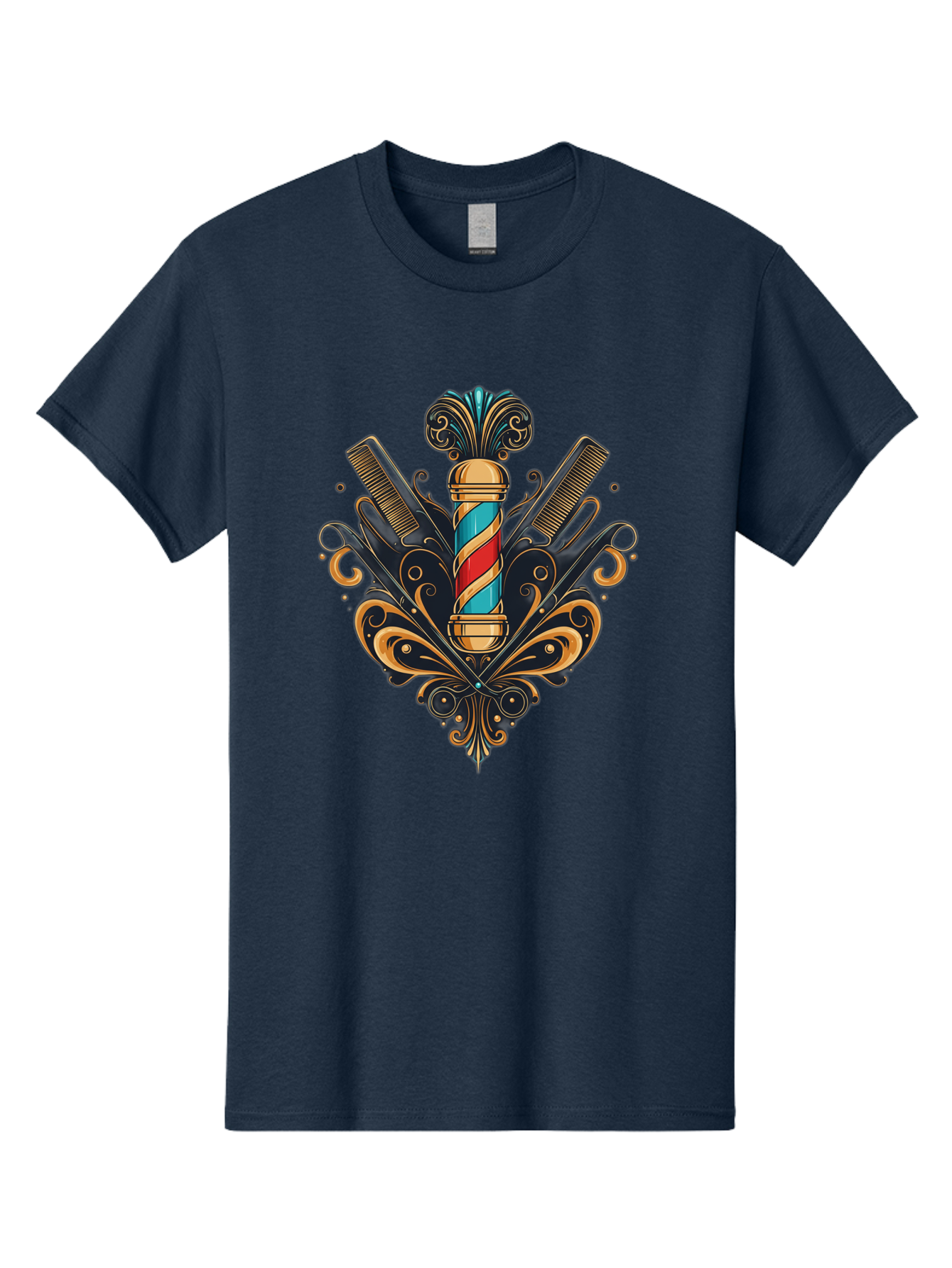 Barber-Pole-2 Men'S Graphic Tee, 100% Cotton, Comfortable Casual Summer Wear, Machine Washable, Barber Pole, Vintage Barber Shop, Grooming Tools, Ornate Design, Classic Barber, Straight Razors, Combs, Scissors, Barber Equipment, Bac604