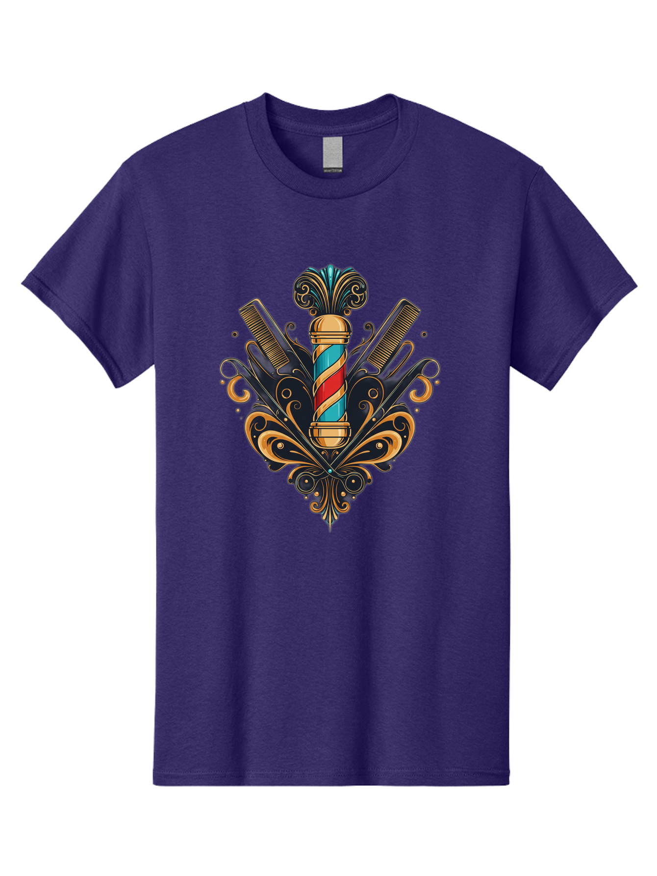 Barber-Pole-2 Men'S Graphic Tee, 100% Cotton, Comfortable Casual Summer Wear, Machine Washable, Barber Pole, Vintage Barber Shop, Grooming Tools, Ornate Design, Classic Barber, Straight Razors, Combs, Scissors, Barber Equipment, Bac604