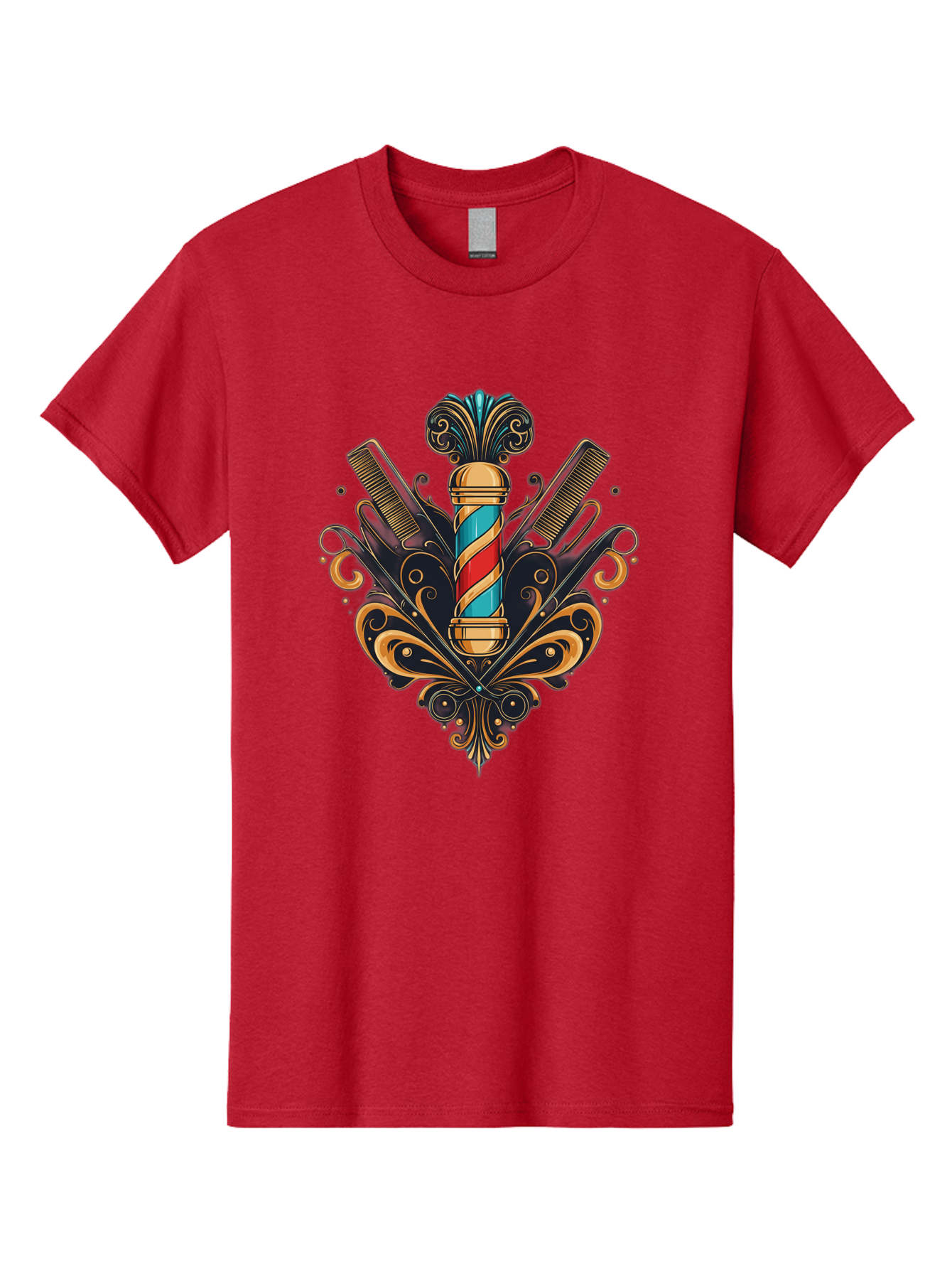 Barber-Pole-2 Men'S Graphic Tee, 100% Cotton, Comfortable Casual Summer Wear, Machine Washable, Barber Pole, Vintage Barber Shop, Grooming Tools, Ornate Design, Classic Barber, Straight Razors, Combs, Scissors, Barber Equipment, Bac604