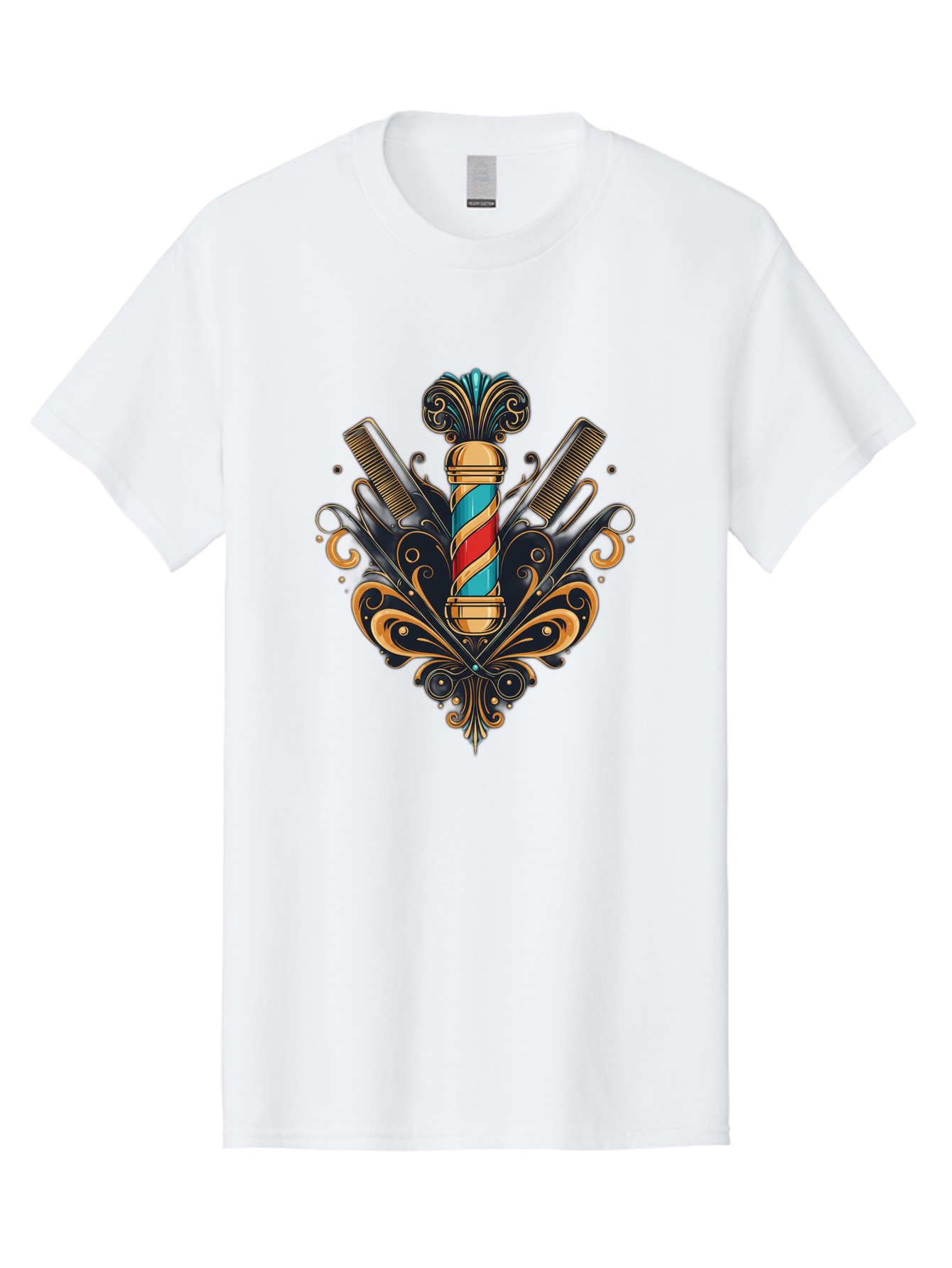 Barber-Pole-2 Men'S Graphic Tee, 100% Cotton, Comfortable Casual Summer Wear, Machine Washable, Barber Pole, Vintage Barber Shop, Grooming Tools, Ornate Design, Classic Barber, Straight Razors, Combs, Scissors, Barber Equipment, Bac604
