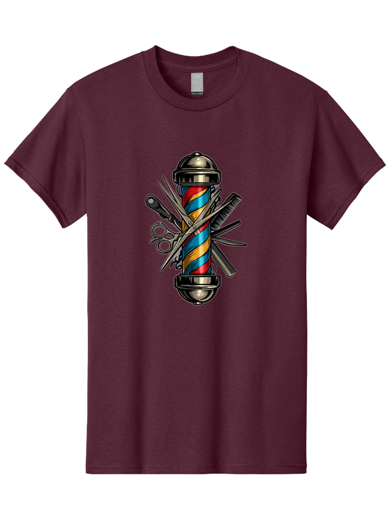 Barber-Pole-3 Men'S Graphic Tee, 100% Cotton, Comfortable Casual Summer Wear, Machine Washable, Barber Pole, Barber Shop, Hairdressing, Scissors, Comb, Clippers, Barber Tools, Barber Equipment, Men'S Grooming, Salon Services Bac605