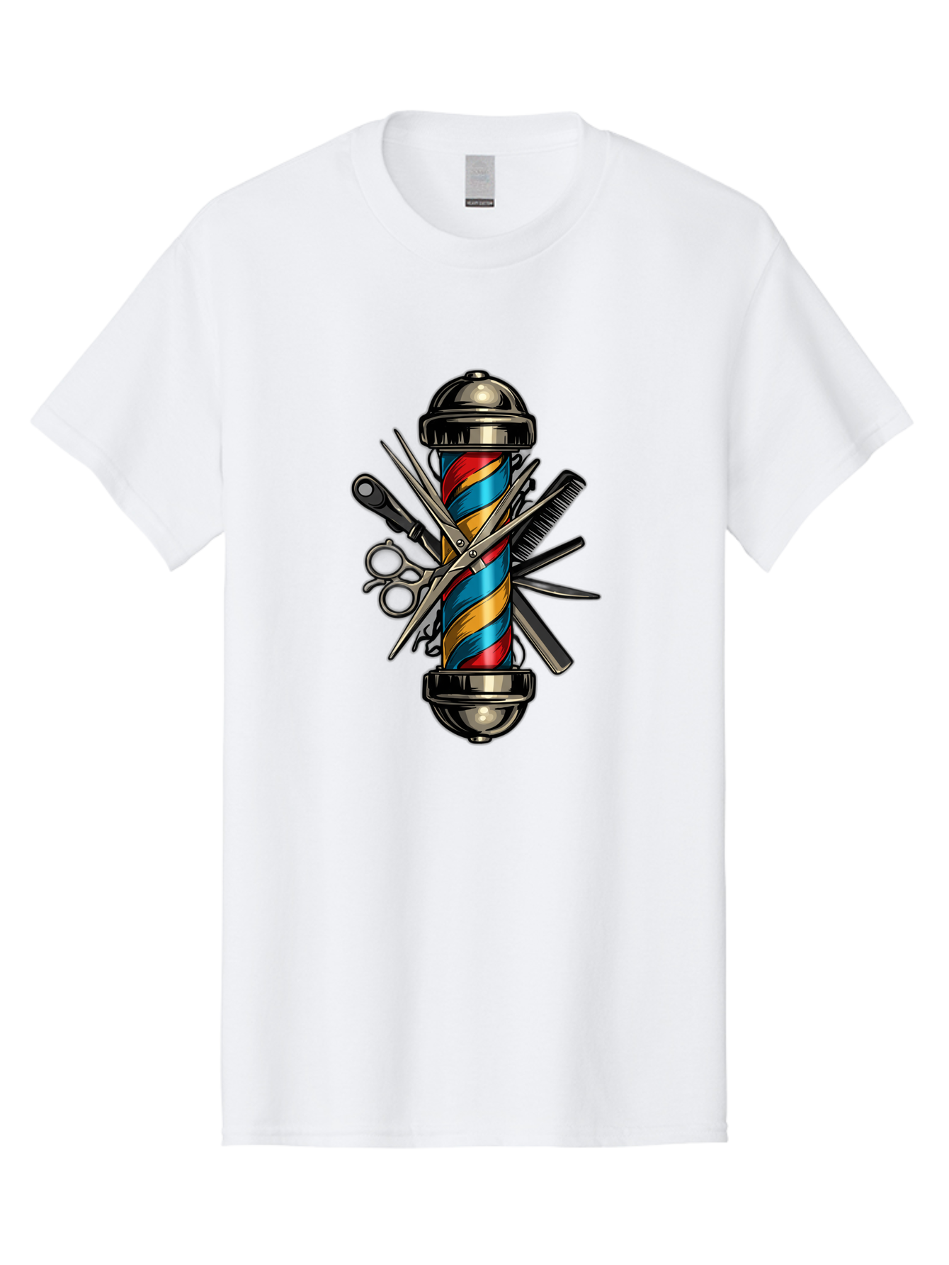 Barber-Pole-3 Men'S Graphic Tee, 100% Cotton, Comfortable Casual Summer Wear, Machine Washable, Barber Pole, Barber Shop, Hairdressing, Scissors, Comb, Clippers, Barber Tools, Barber Equipment, Men'S Grooming, Salon Services Bac605