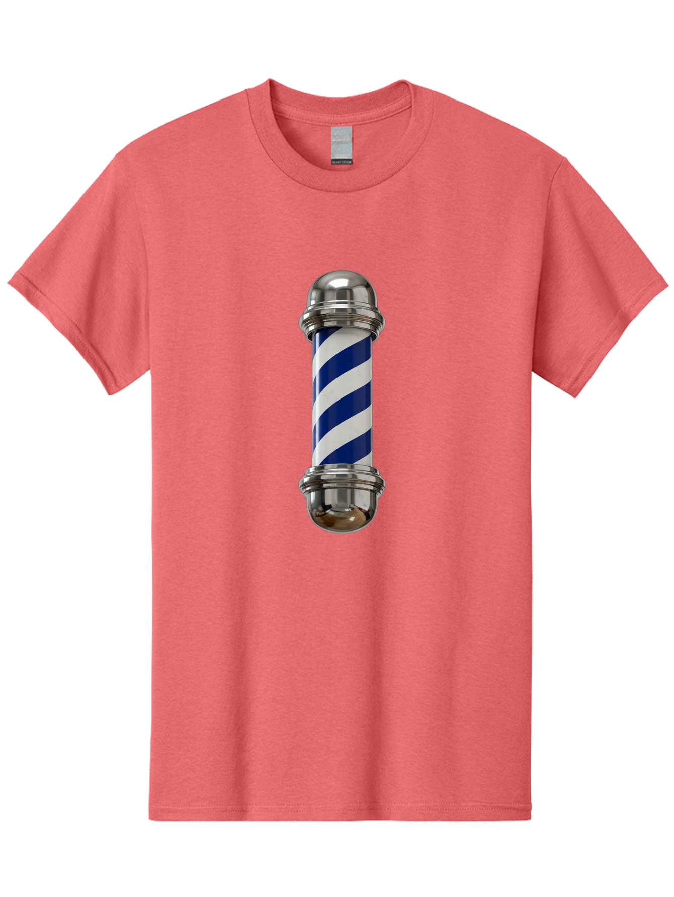 Barber-Pole Men'S Graphic Tee, 100% Cotton, Comfortable Casual Summer Wear, Machine Washable, Barber Pole, Blue And White Stripes, Silver Caps, Traditional Symbol, Barbershop Sign, Classic Design, Vintage Style, Grooming, Men'S Grooming, Bac606