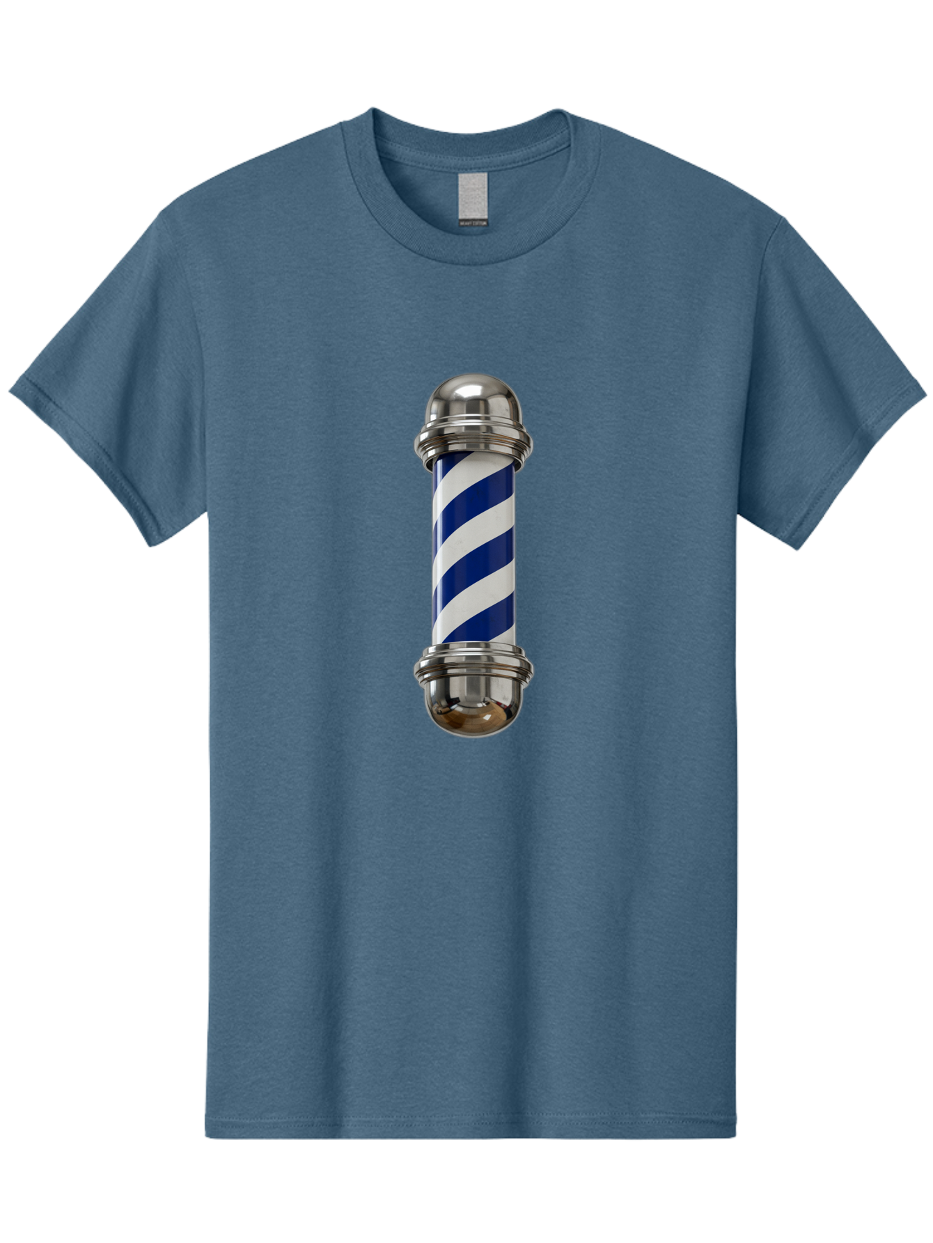 Barber-Pole Men'S Graphic Tee, 100% Cotton, Comfortable Casual Summer Wear, Machine Washable, Barber Pole, Blue And White Stripes, Silver Caps, Traditional Symbol, Barbershop Sign, Classic Design, Vintage Style, Grooming, Men'S Grooming, Bac606