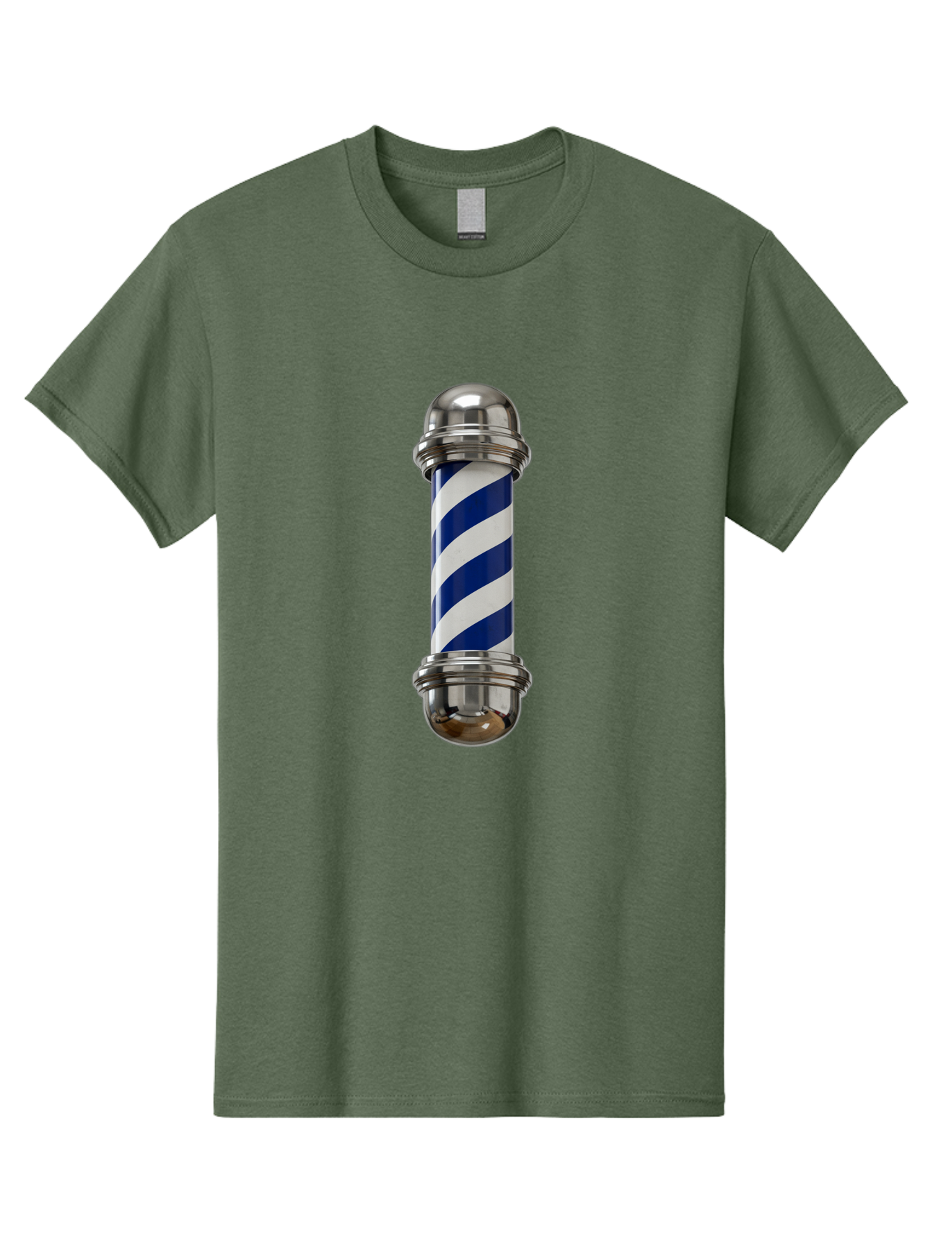 Barber-Pole Men'S Graphic Tee, 100% Cotton, Comfortable Casual Summer Wear, Machine Washable, Barber Pole, Blue And White Stripes, Silver Caps, Traditional Symbol, Barbershop Sign, Classic Design, Vintage Style, Grooming, Men'S Grooming, Bac606