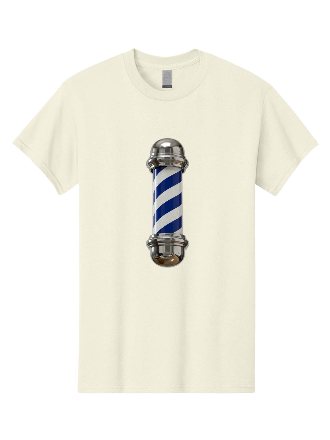 Barber-Pole Men'S Graphic Tee, 100% Cotton, Comfortable Casual Summer Wear, Machine Washable, Barber Pole, Blue And White Stripes, Silver Caps, Traditional Symbol, Barbershop Sign, Classic Design, Vintage Style, Grooming, Men'S Grooming, Bac606