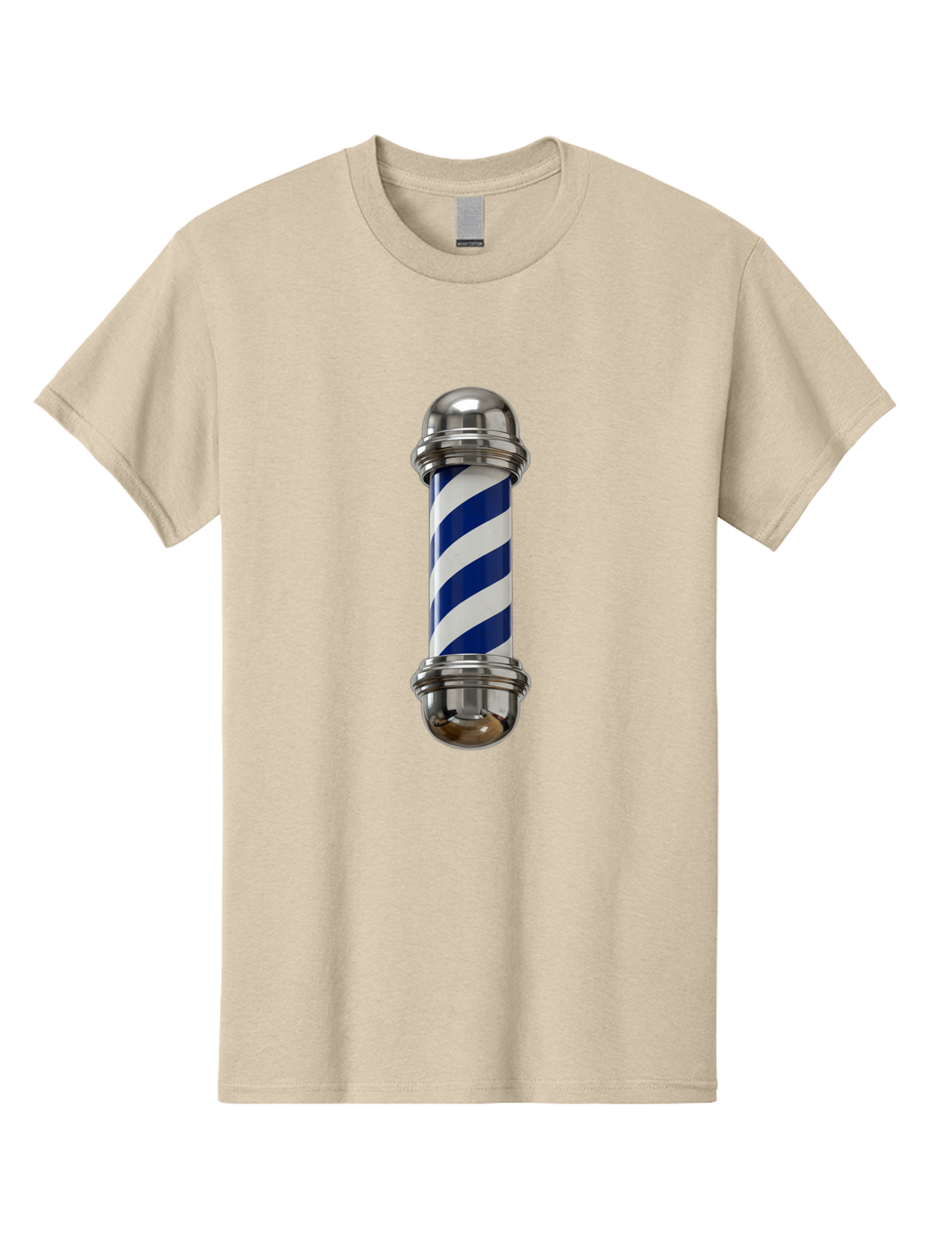 Barber-Pole Men'S Graphic Tee, 100% Cotton, Comfortable Casual Summer Wear, Machine Washable, Barber Pole, Blue And White Stripes, Silver Caps, Traditional Symbol, Barbershop Sign, Classic Design, Vintage Style, Grooming, Men'S Grooming, Bac606