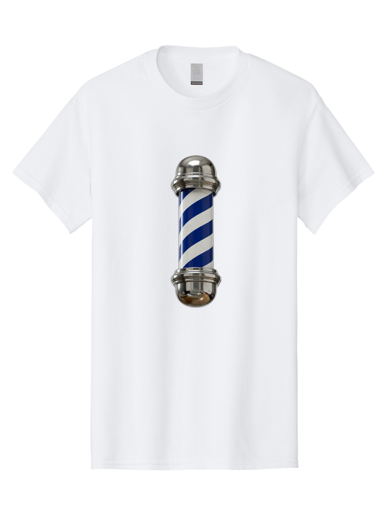 Barber-Pole Men'S Graphic Tee, 100% Cotton, Comfortable Casual Summer Wear, Machine Washable, Barber Pole, Blue And White Stripes, Silver Caps, Traditional Symbol, Barbershop Sign, Classic Design, Vintage Style, Grooming, Men'S Grooming, Bac606