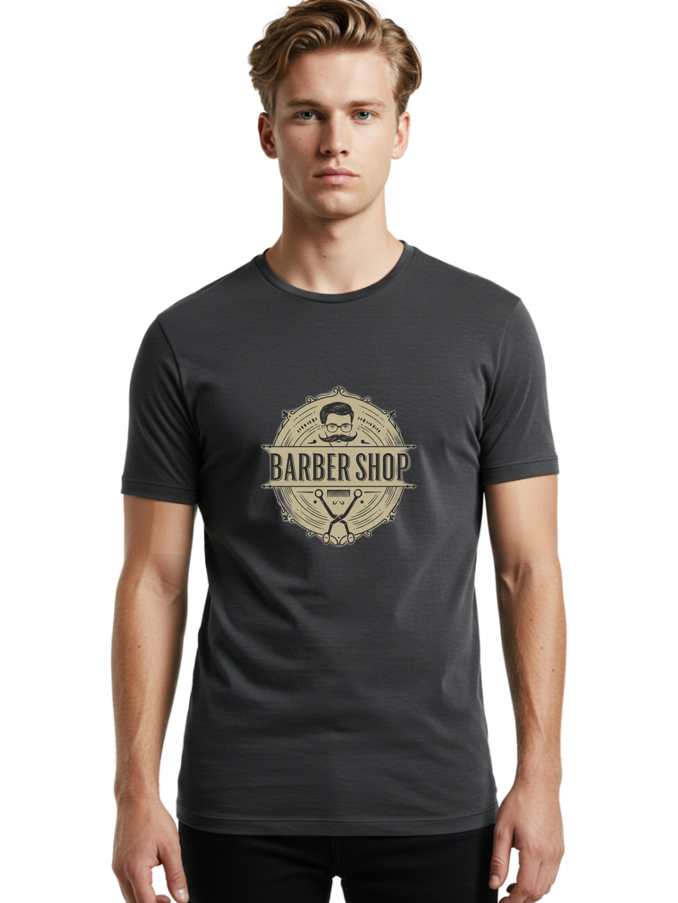 Barber-Shop-1 Men'S Graphic Tee, 100% Cotton, Comfortable Casual Summer Wear, Machine Washable, Barber Shop Logo, Vintage Style, Men'S Grooming, Beard Care, Scissors, Mustache, Stylish Haircut, Classic Design, Retro Aesthetic, Barber Shop Sign Bac608