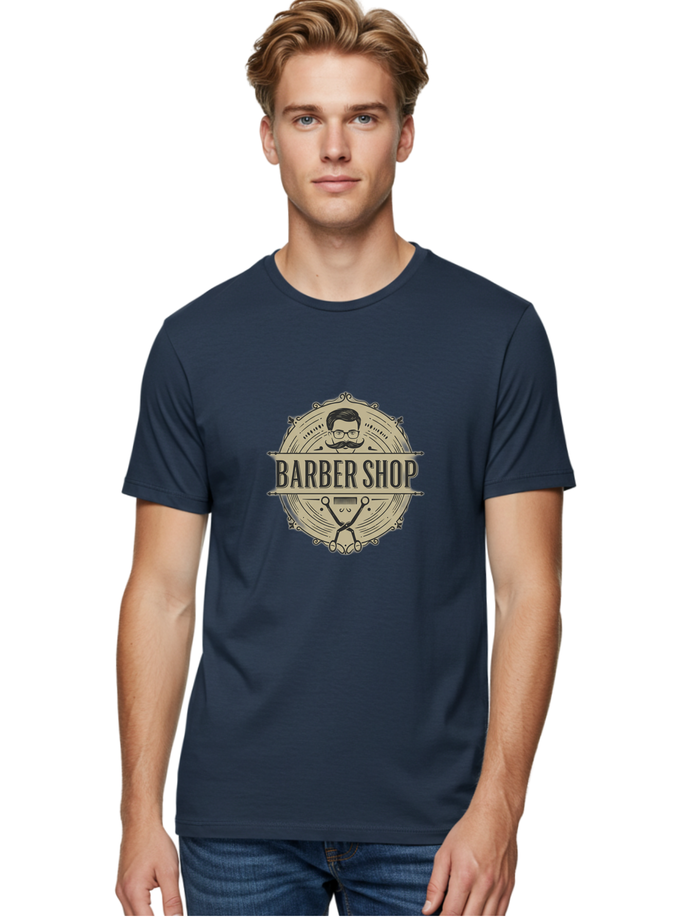 Barber-Shop-1 Men'S Graphic Tee, 100% Cotton, Comfortable Casual Summer Wear, Machine Washable, Barber Shop Logo, Vintage Style, Men'S Grooming, Beard Care, Scissors, Mustache, Stylish Haircut, Classic Design, Retro Aesthetic, Barber Shop Sign Bac608
