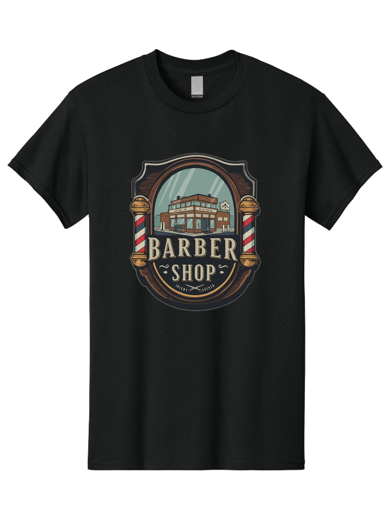 Barber-Shop-2 Men'S Graphic Tee, 100% Cotton, Comfortable Casual Summer Wear, Machine Washable, Barber Shop Logo, Vintage Barber Pole, Retro Style, Men'S Grooming, Barber Shop Sign, Classic Design, Ornate Details, Barber Shop Illustration Bac609
