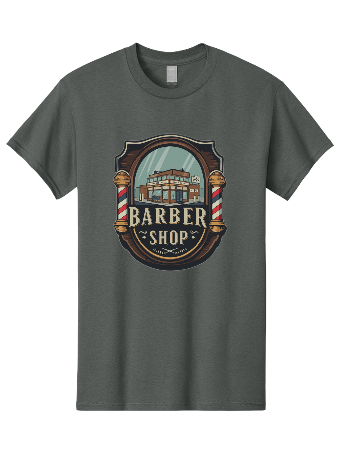 Barber-Shop-2 Men'S Graphic Tee, 100% Cotton, Comfortable Casual Summer Wear, Machine Washable, Barber Shop Logo, Vintage Barber Pole, Retro Style, Men'S Grooming, Barber Shop Sign, Classic Design, Ornate Details, Barber Shop Illustration Bac609