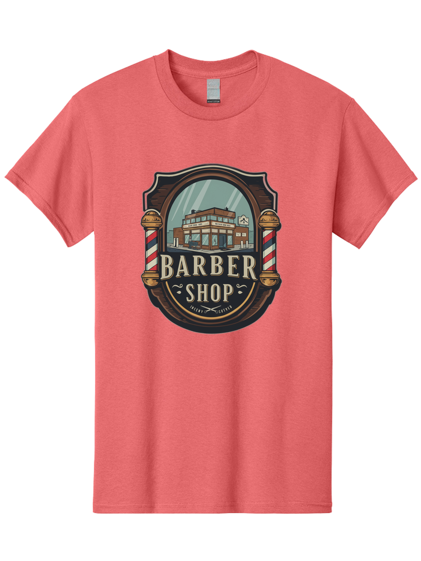 Barber-Shop-2 Men'S Graphic Tee, 100% Cotton, Comfortable Casual Summer Wear, Machine Washable, Barber Shop Logo, Vintage Barber Pole, Retro Style, Men'S Grooming, Barber Shop Sign, Classic Design, Ornate Details, Barber Shop Illustration Bac609