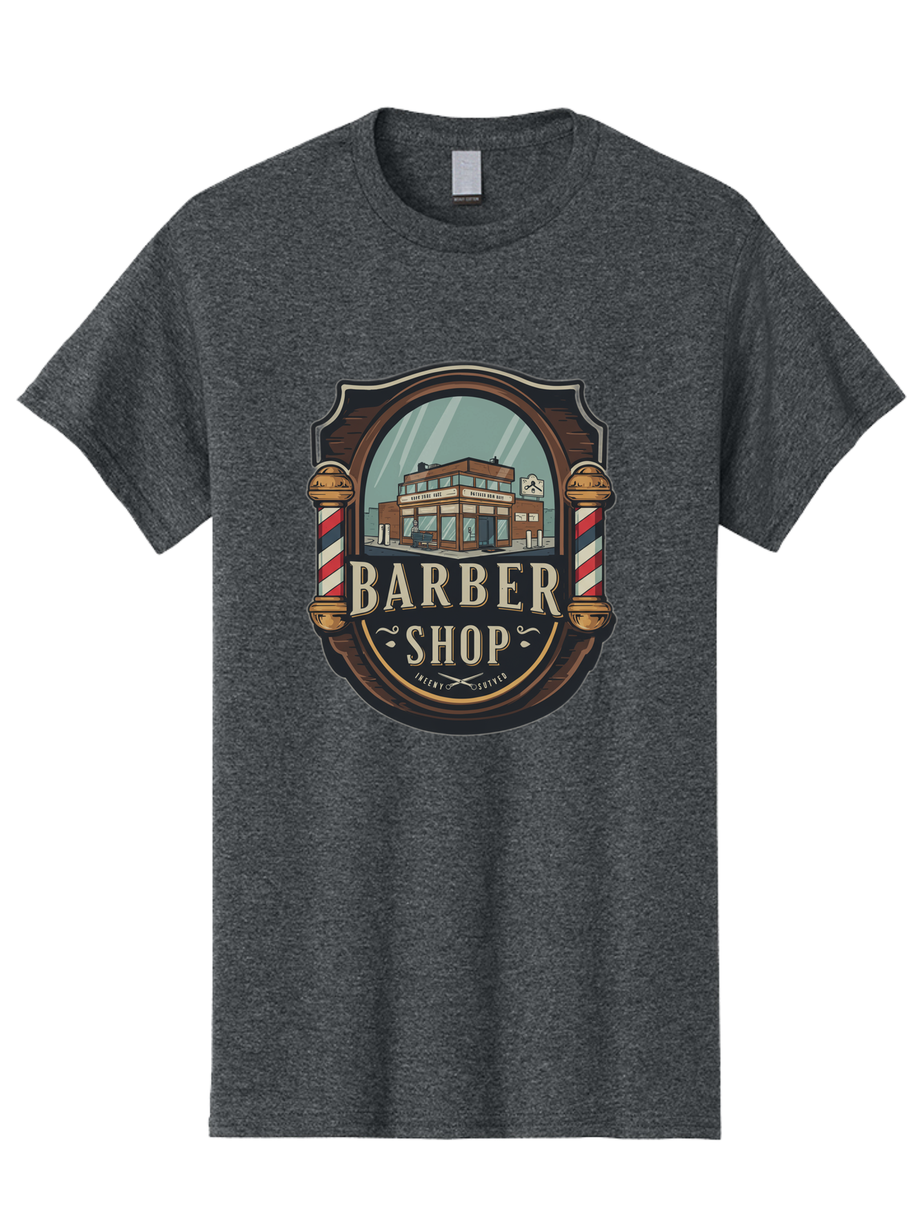 Barber-Shop-2 Men'S Graphic Tee, 100% Cotton, Comfortable Casual Summer Wear, Machine Washable, Barber Shop Logo, Vintage Barber Pole, Retro Style, Men'S Grooming, Barber Shop Sign, Classic Design, Ornate Details, Barber Shop Illustration Bac609