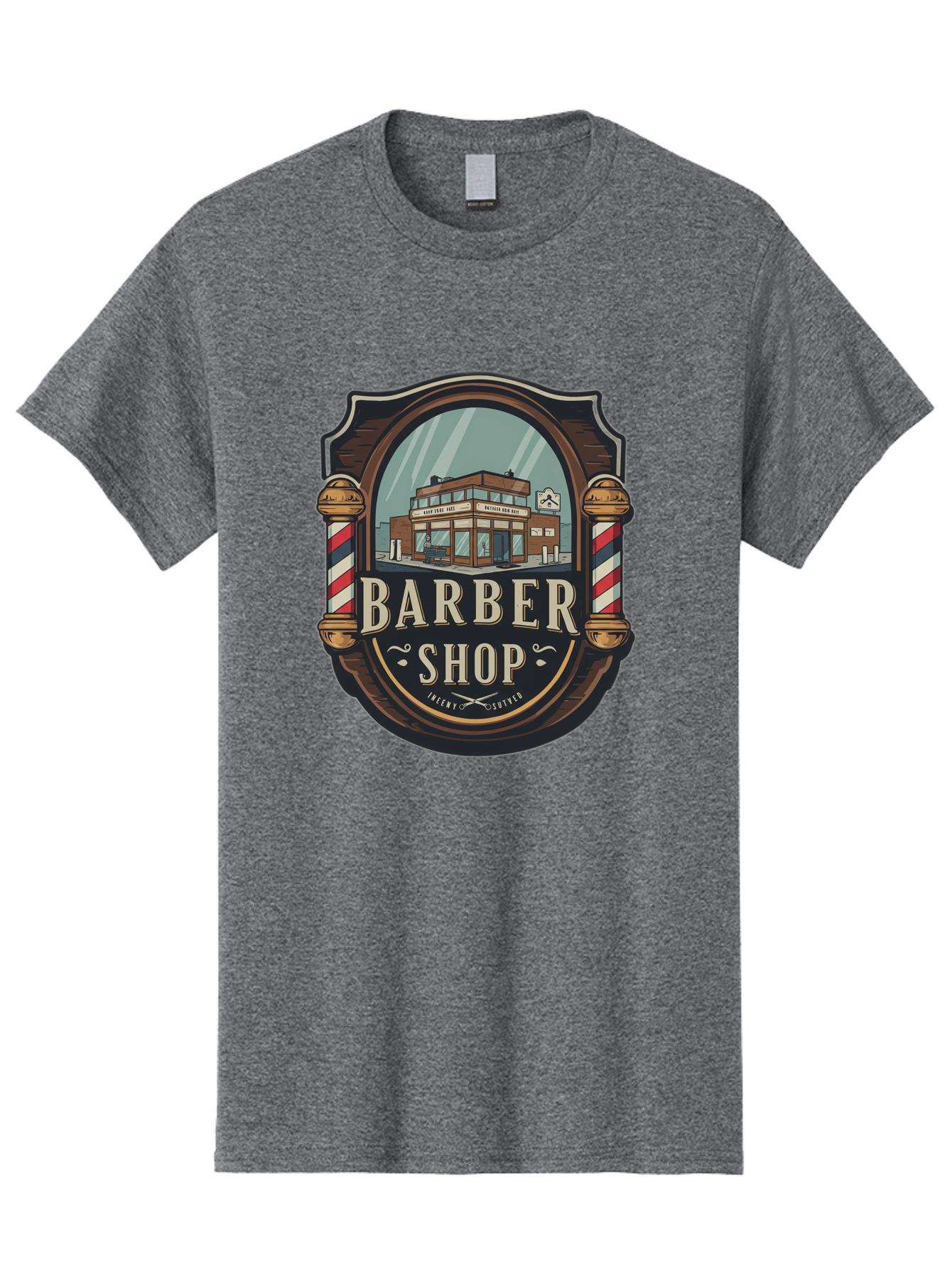 Barber-Shop-2 Men'S Graphic Tee, 100% Cotton, Comfortable Casual Summer Wear, Machine Washable, Barber Shop Logo, Vintage Barber Pole, Retro Style, Men'S Grooming, Barber Shop Sign, Classic Design, Ornate Details, Barber Shop Illustration Bac609