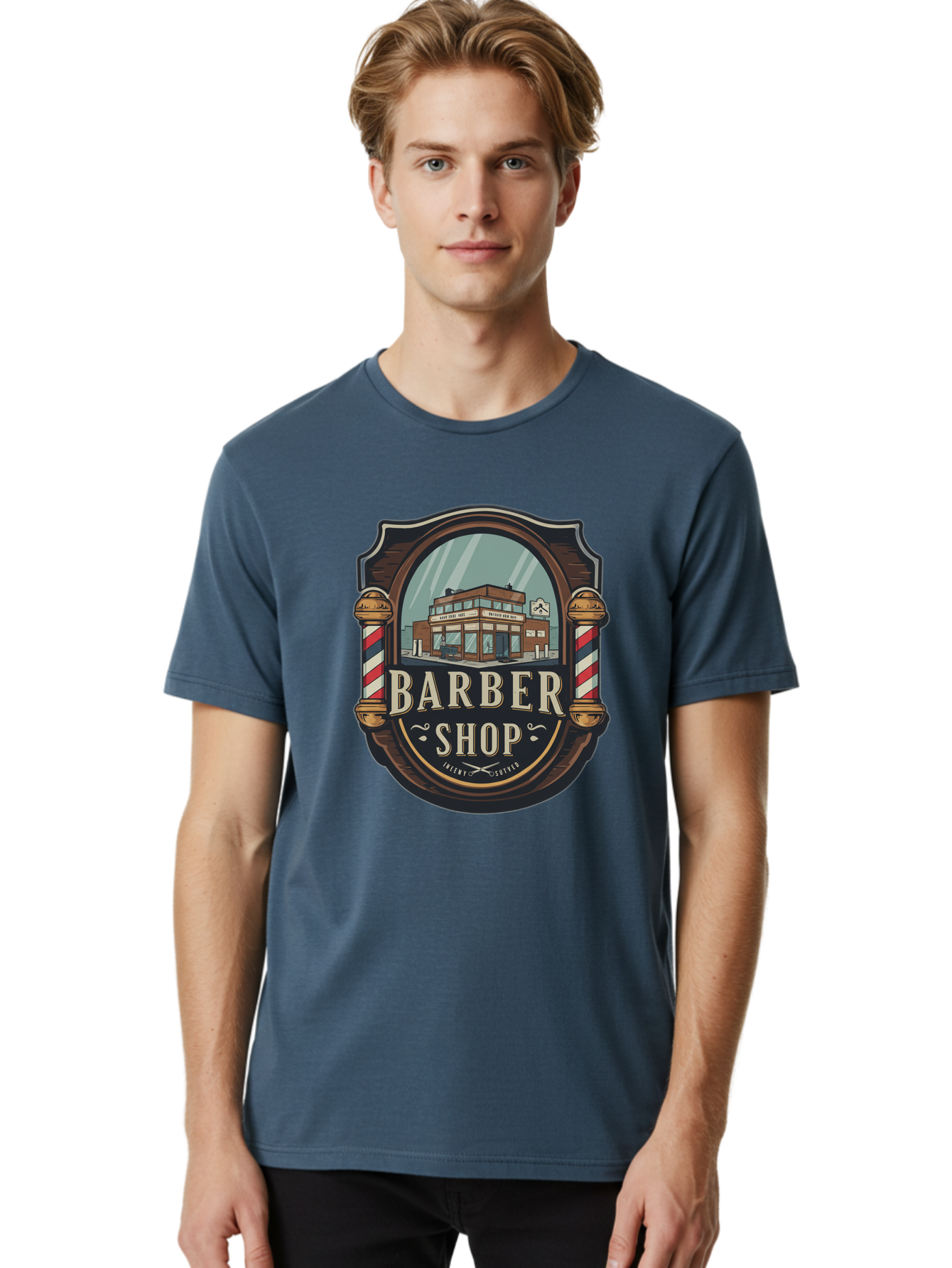 Barber-Shop-2 Men'S Graphic Tee, 100% Cotton, Comfortable Casual Summer Wear, Machine Washable, Barber Shop Logo, Vintage Barber Pole, Retro Style, Men'S Grooming, Barber Shop Sign, Classic Design, Ornate Details, Barber Shop Illustration Bac609